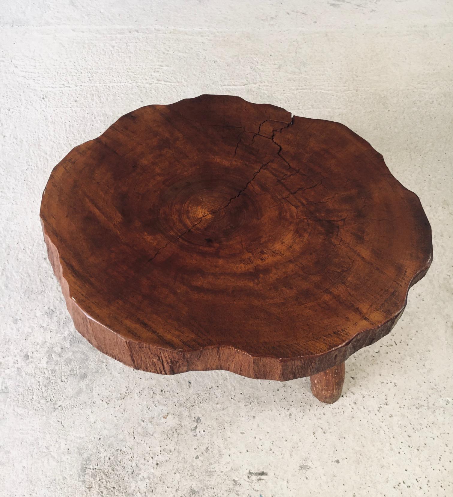 1960's Hand Crafted Tripod Teak Tree Trunk Coffee Table For Sale 8