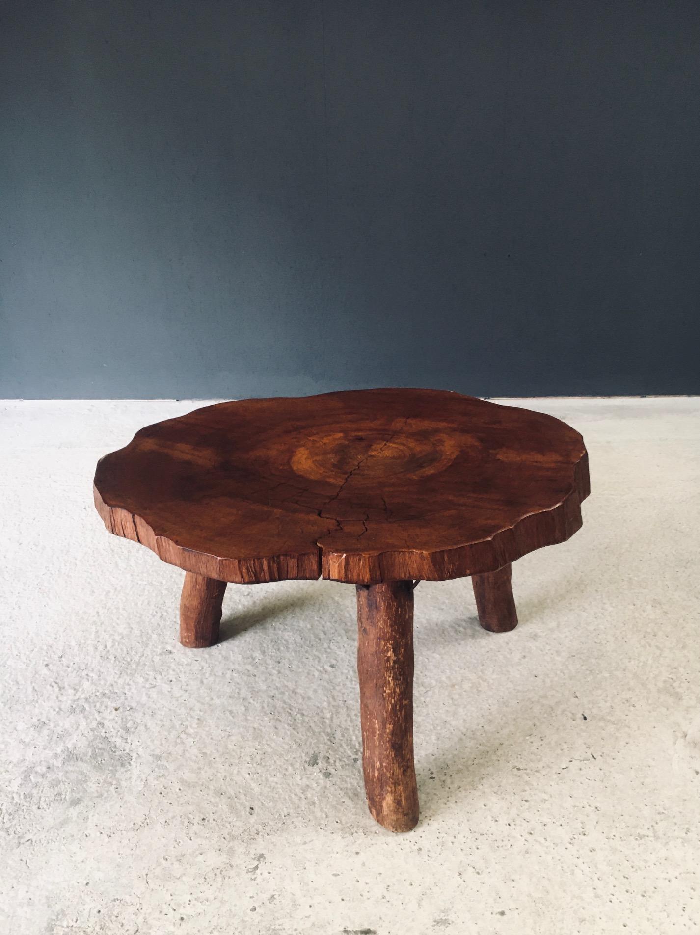 1960's Hand Crafted Tripod Teak Tree Trunk Coffee Table For Sale 10