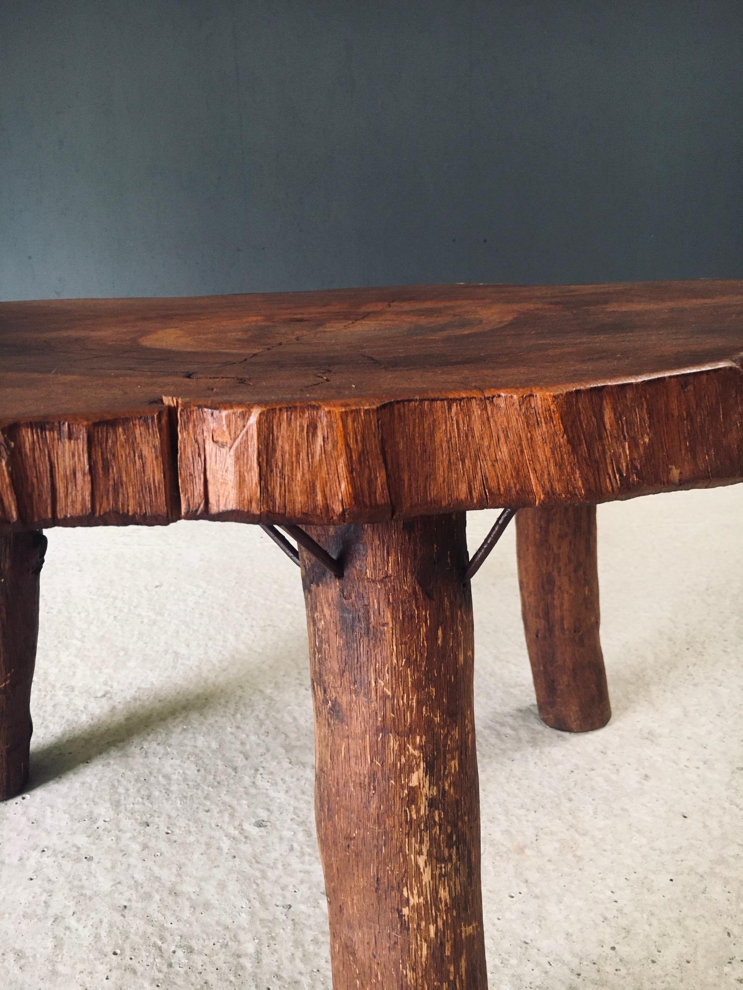 1960's Hand Crafted Tripod Teak Tree Trunk Coffee Table For Sale 12