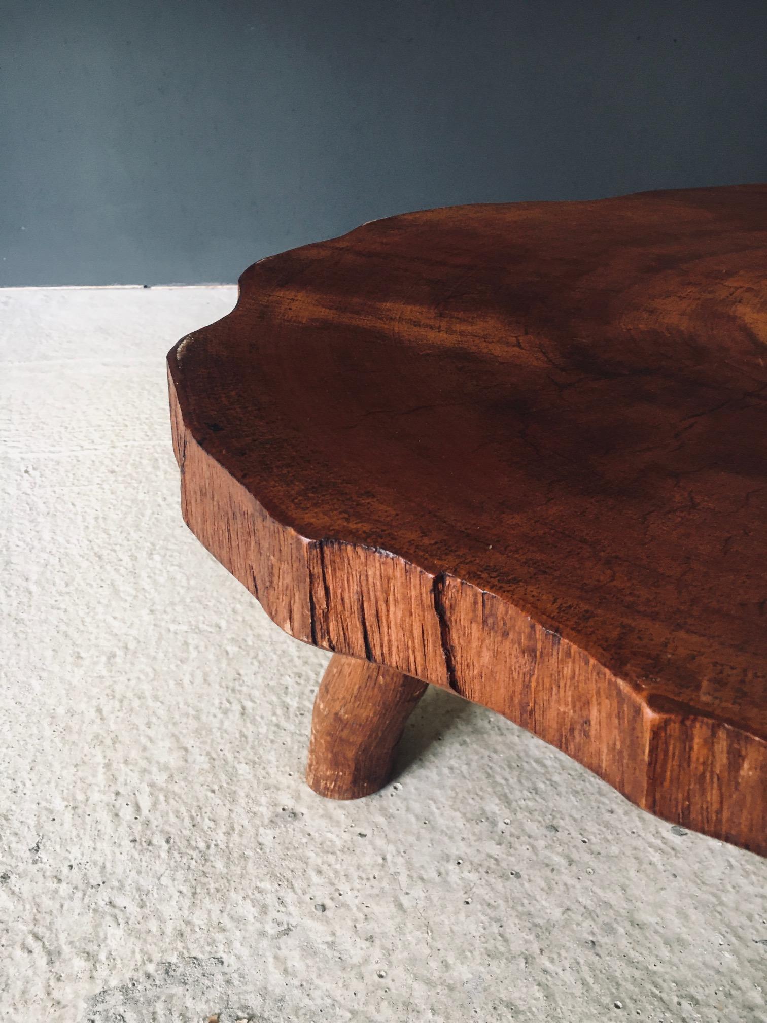 1960's Hand Crafted Tripod Teak Tree Trunk Coffee Table For Sale 14