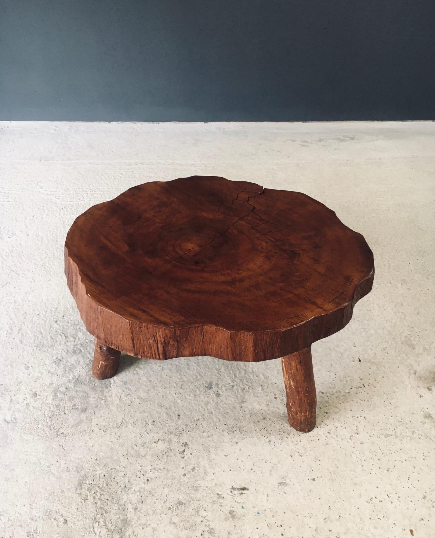 Mid-20th Century 1960's Hand Crafted Tripod Teak Tree Trunk Coffee Table For Sale