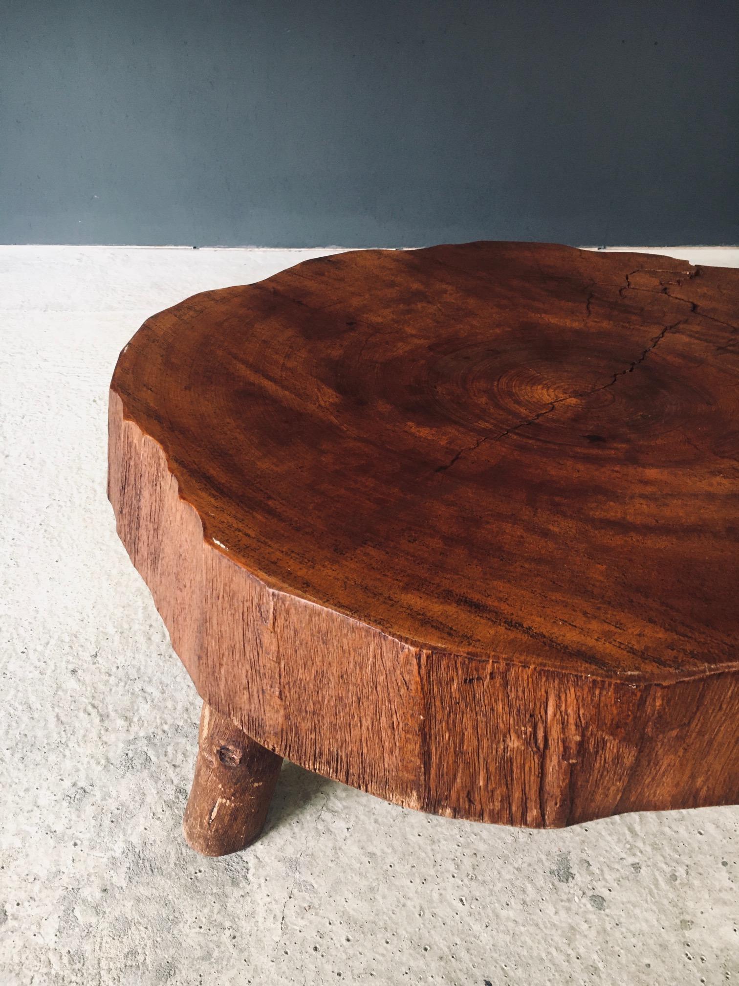 1960's Hand Crafted Tripod Teak Tree Trunk Coffee Table For Sale 3