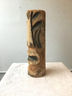 1960s Hand Craved Wood Head Tiki Totem Sculpture