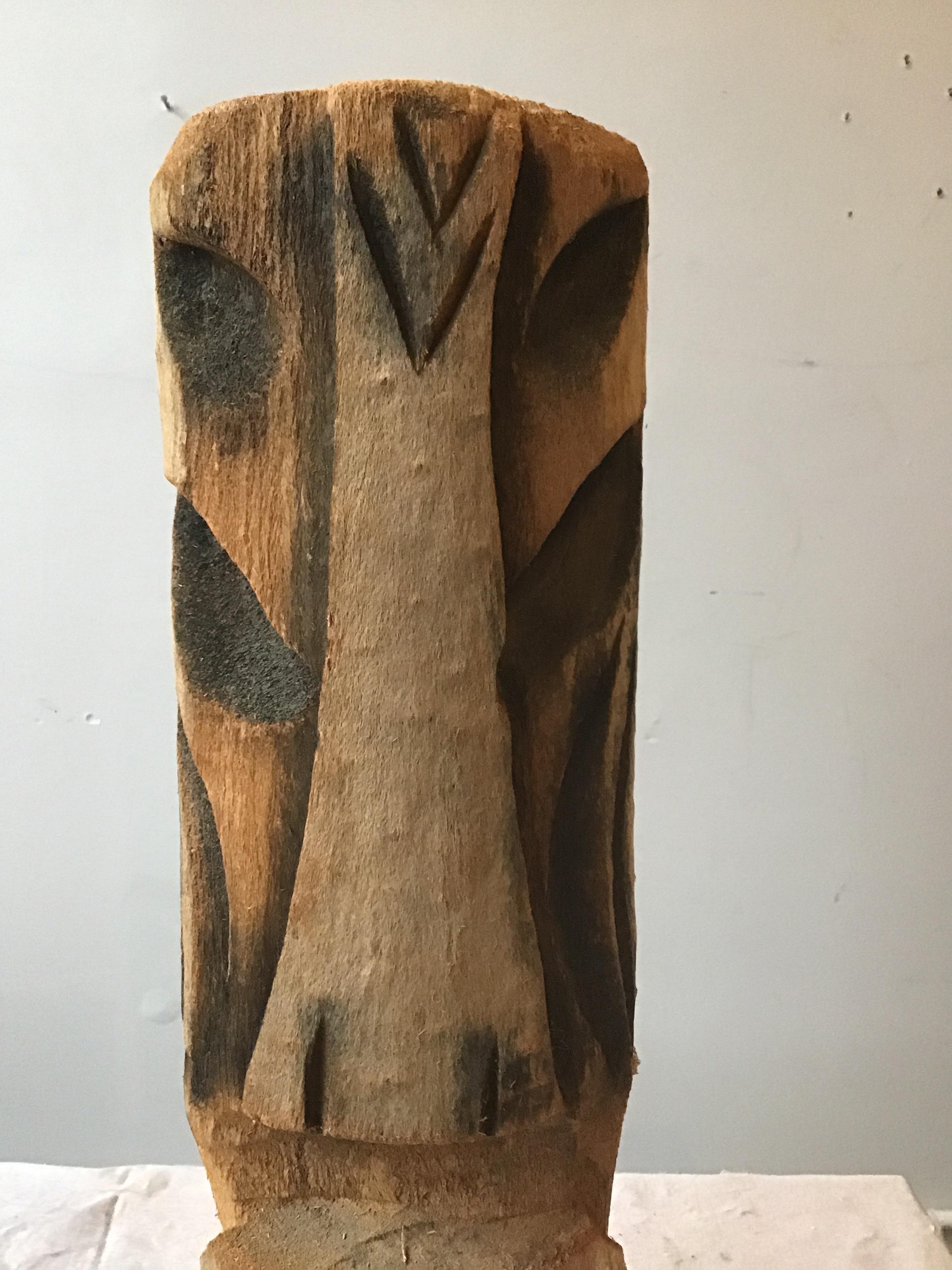 Mid-20th Century 1960s Hand Craved Wood Head Tiki Totem Sculpture  For Sale