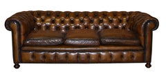 1960s Hand Dyed Restored Cigar Brown Leather Chesterfield Club Sofa English