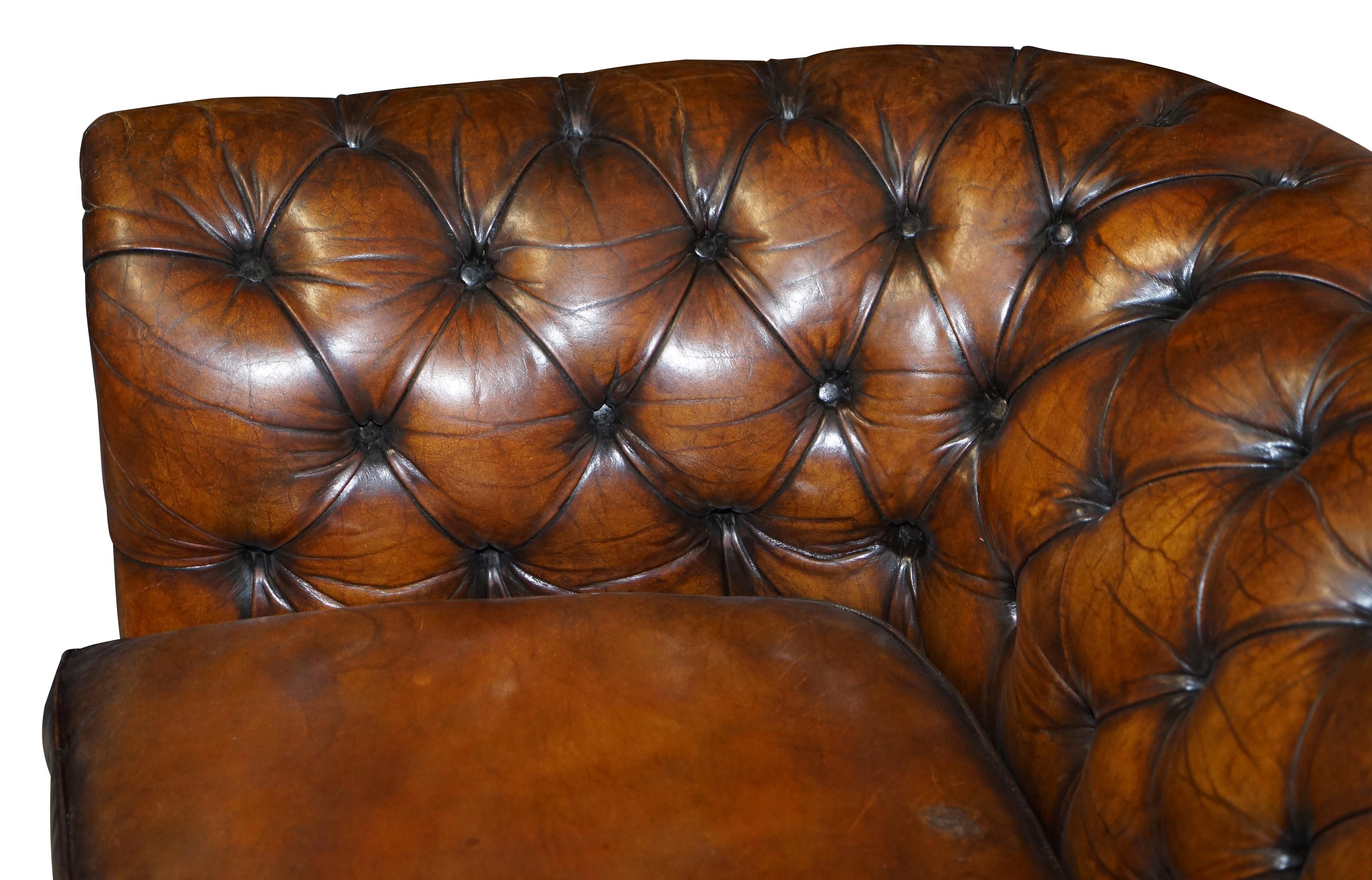 Mid-20th Century 1960s Hand Dyed Restored Cigar Brown Leather Chesterfield Club Sofa English For Sale