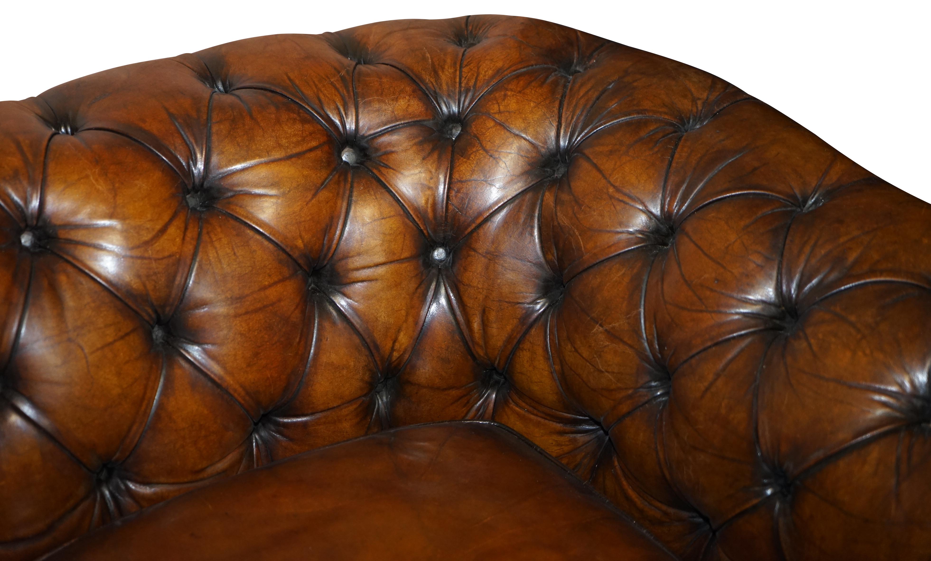 1960s Hand Dyed Restored Cigar Brown Leather Chesterfield Club Sofa English For Sale 2