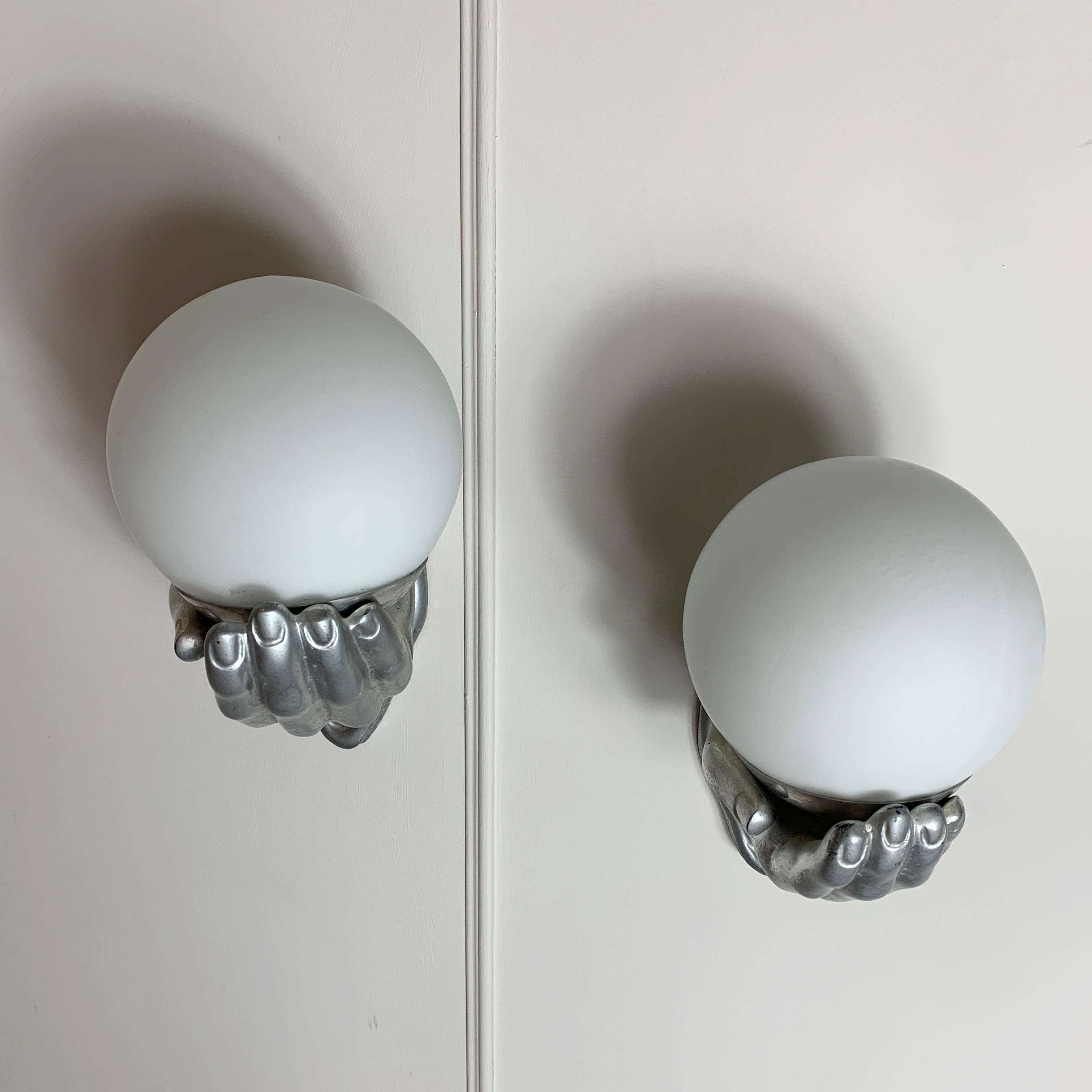 European 1960s Hand and Globe Wall Lights, Arlus Style