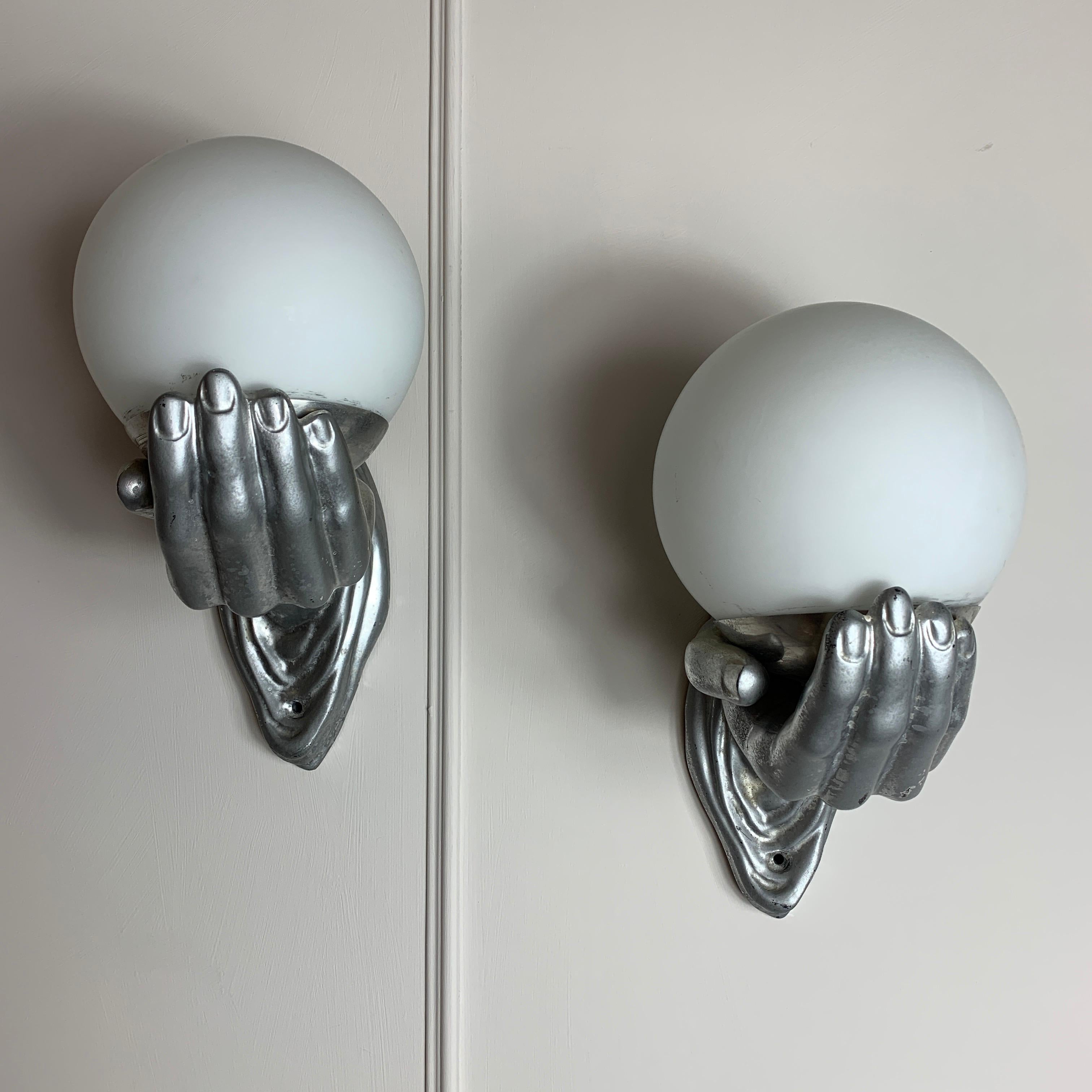 20th Century 1960s Hand and Globe Wall Lights, Arlus Style