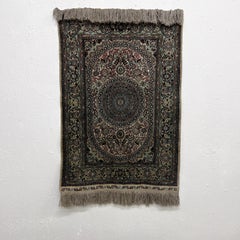 1960s Hand Knotted Silk Persian Wall Tapestry Textile Art