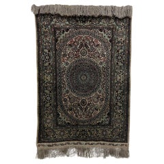 1960s Hand Knotted Silk Persian Wall Tapestry Textile Art