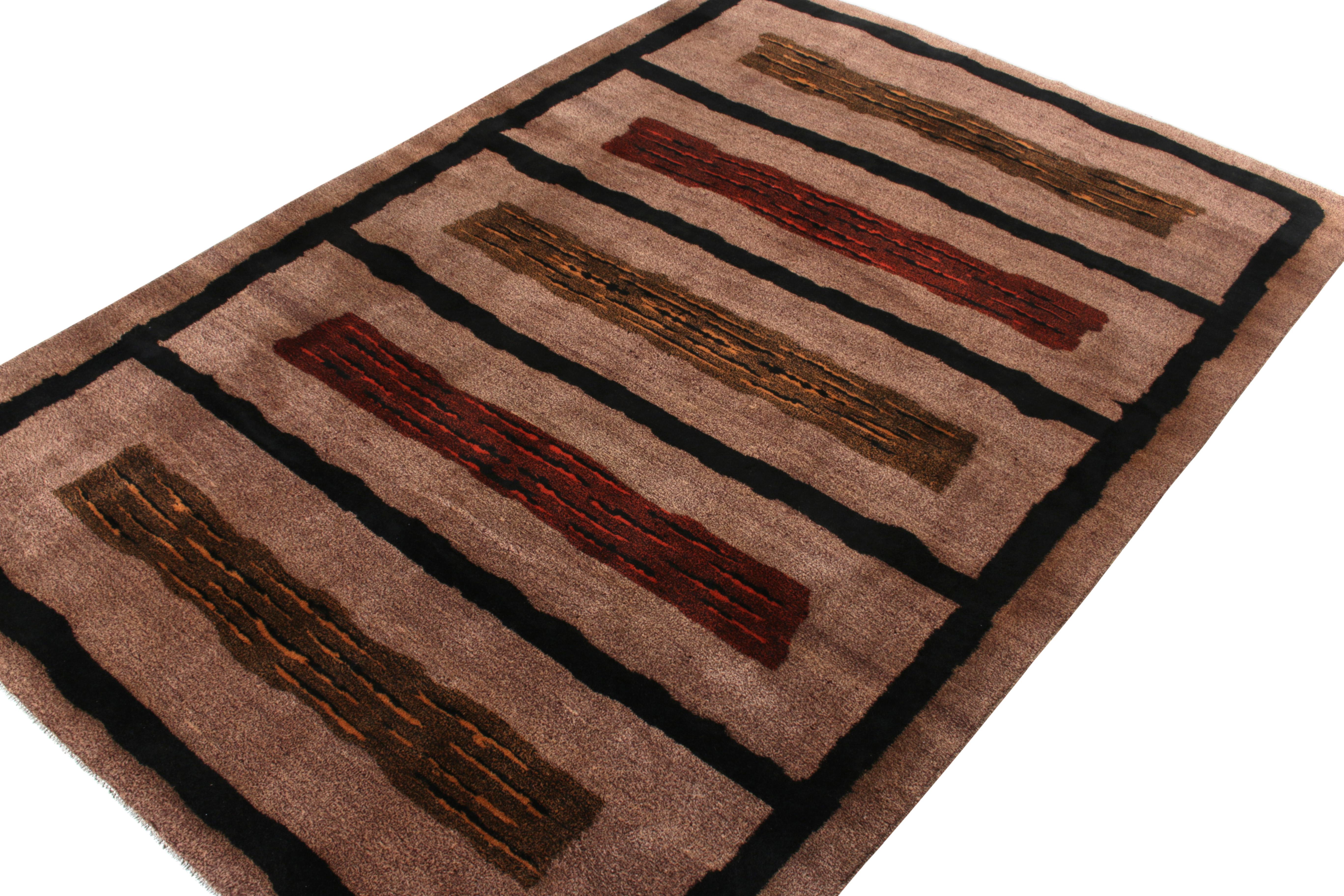 Turkish 1960s Hand-Knotted Vintage Art Deco Rug in Brown, Black Geometric by Rug & Kilim For Sale