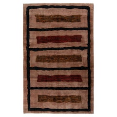 1960s Hand-Knotted Retro Art Deco Rug in Brown, Black Geometric by Rug & Kilim