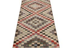 1960s Vintage Distressed Rug in Beige-Brown, Geometric Pattern by Rug & Kilim