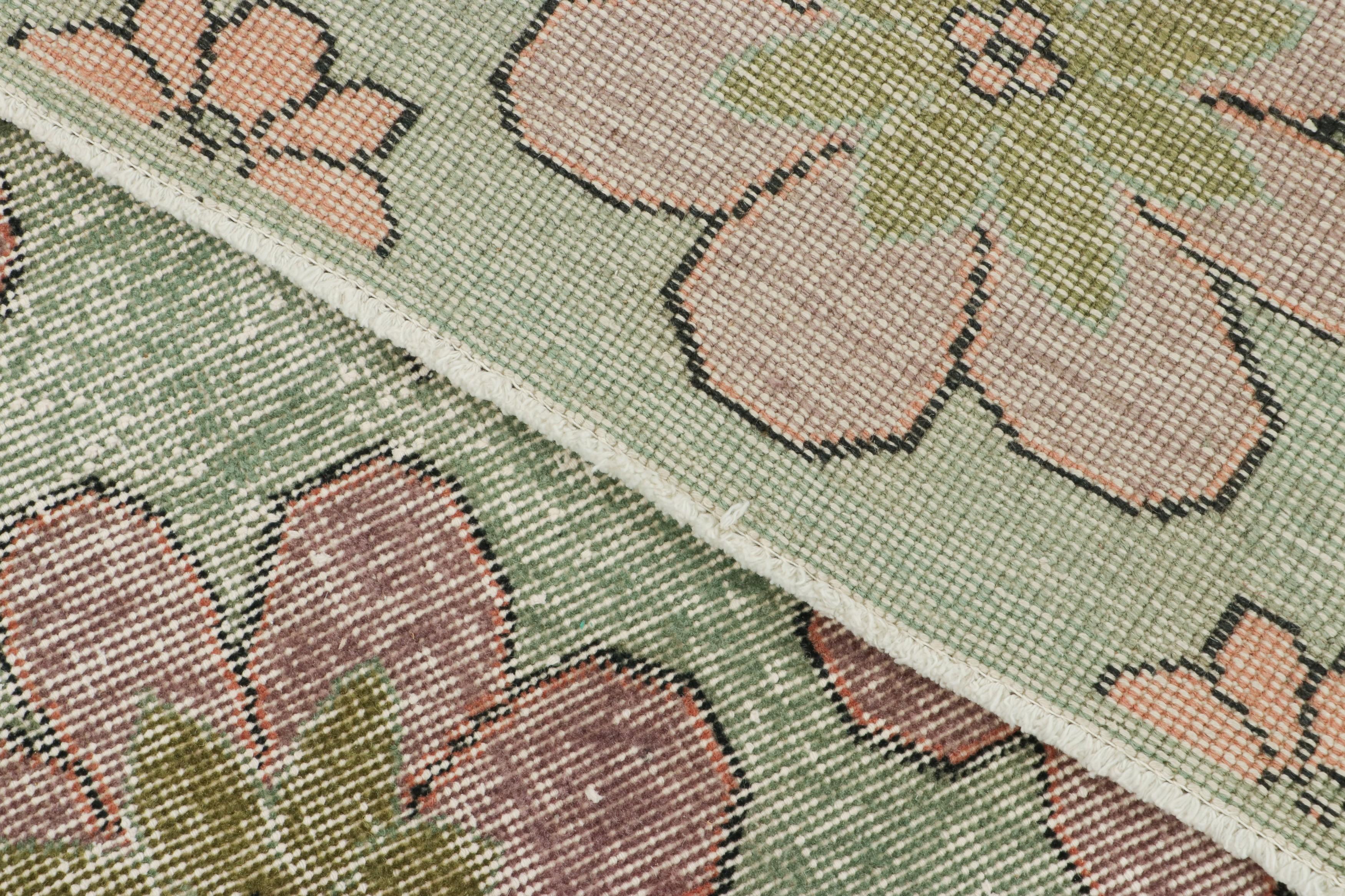 Vintage Turkish Rug in Green with Purple Floral Medallions  - Rug & Kilim For Sale 1