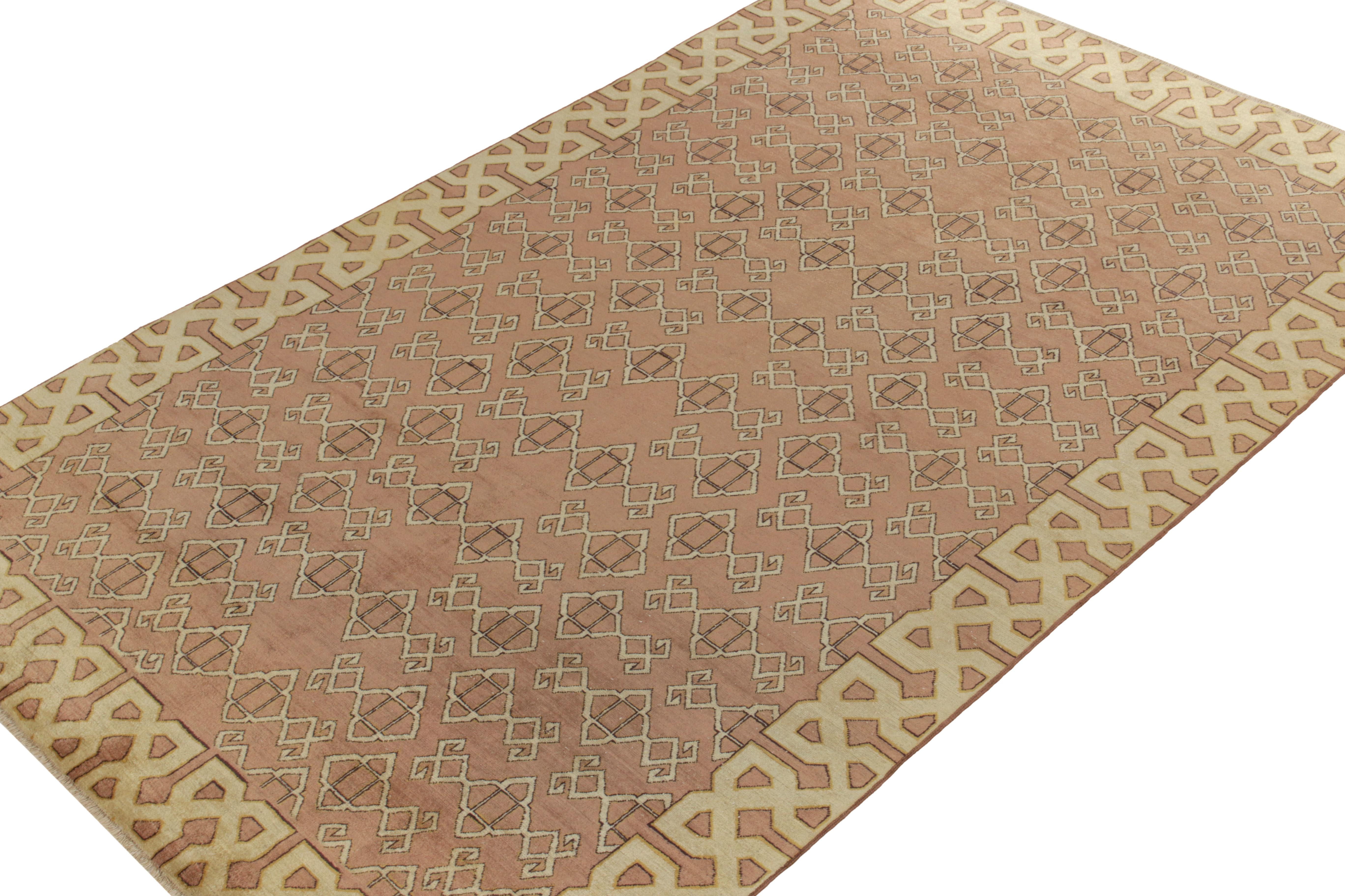 Handgeknüpfter Vintage-Teppich aus den 1960er Jahren mit geometrischem Muster in Beige-Braun von Teppich & Kelim (Art déco) im Angebot