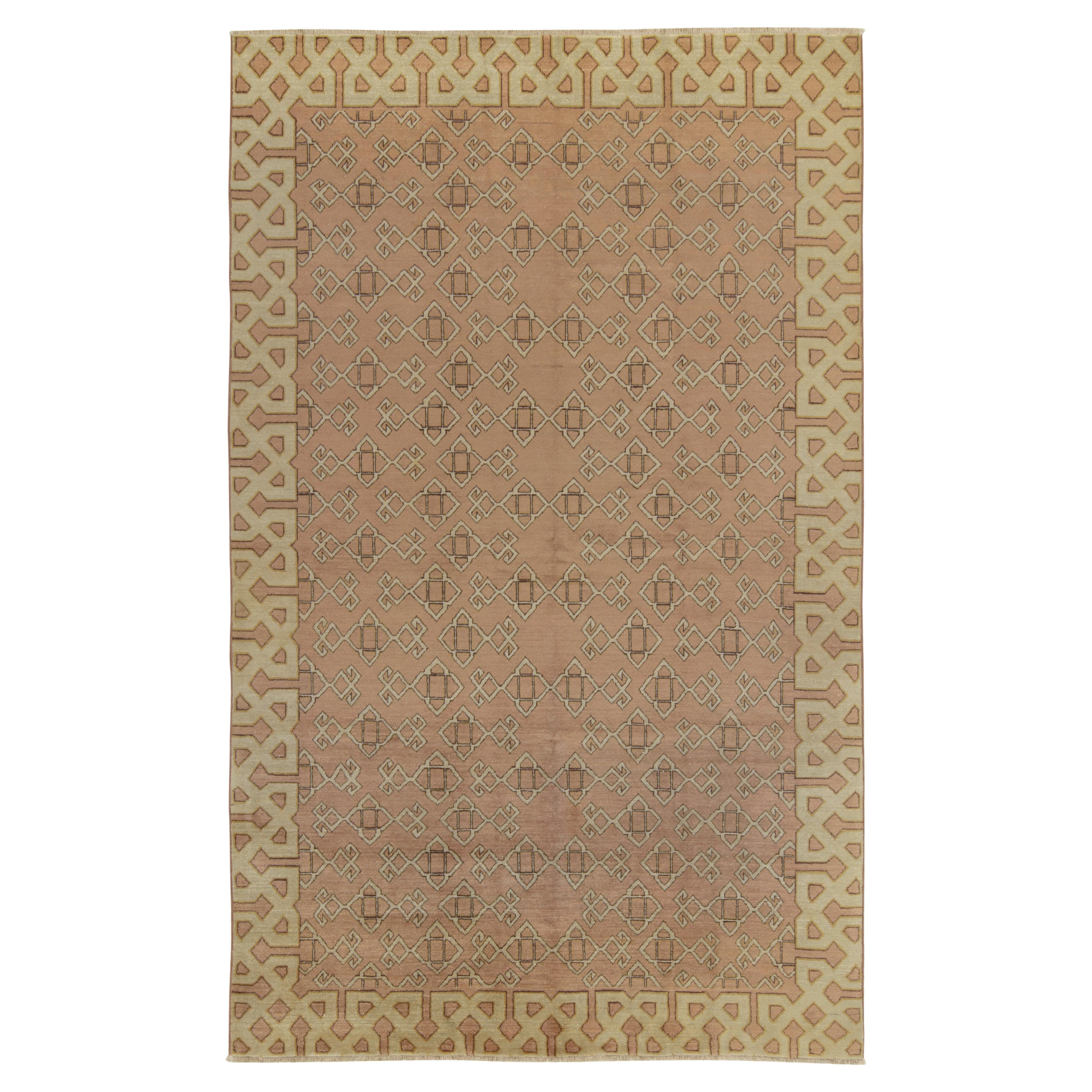 1960s Hand-Knotted Vintage Rug in Beige-Brown Geometric Pattern by Rug & Kilim For Sale