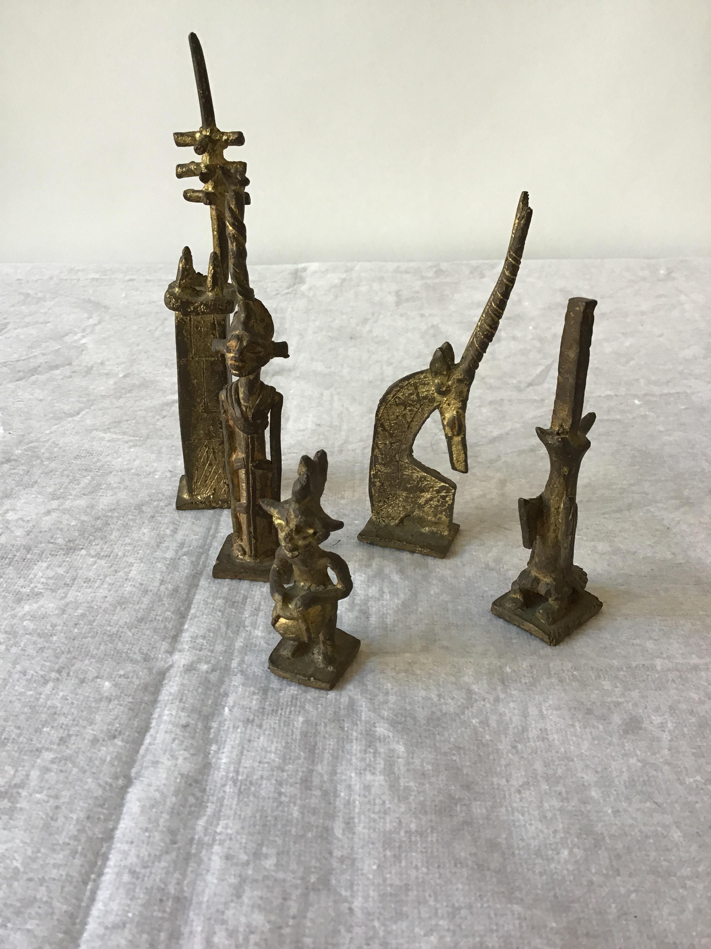 Mid-20th Century 1960s Hand Made African Brass Chess Set on Marble Board