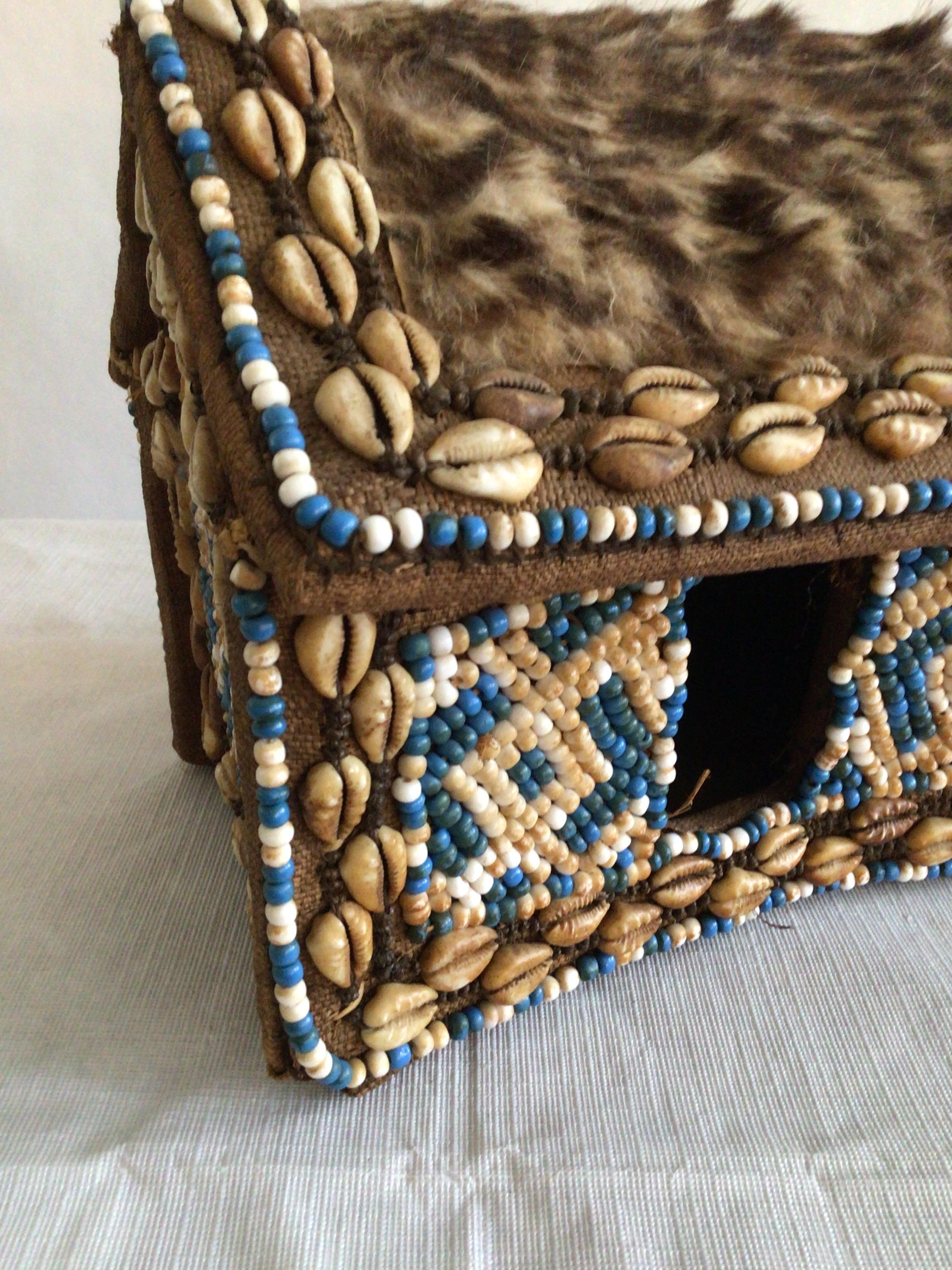 1960s Hand-Made African Tabletop Hut with Shells and Beading For Sale 1