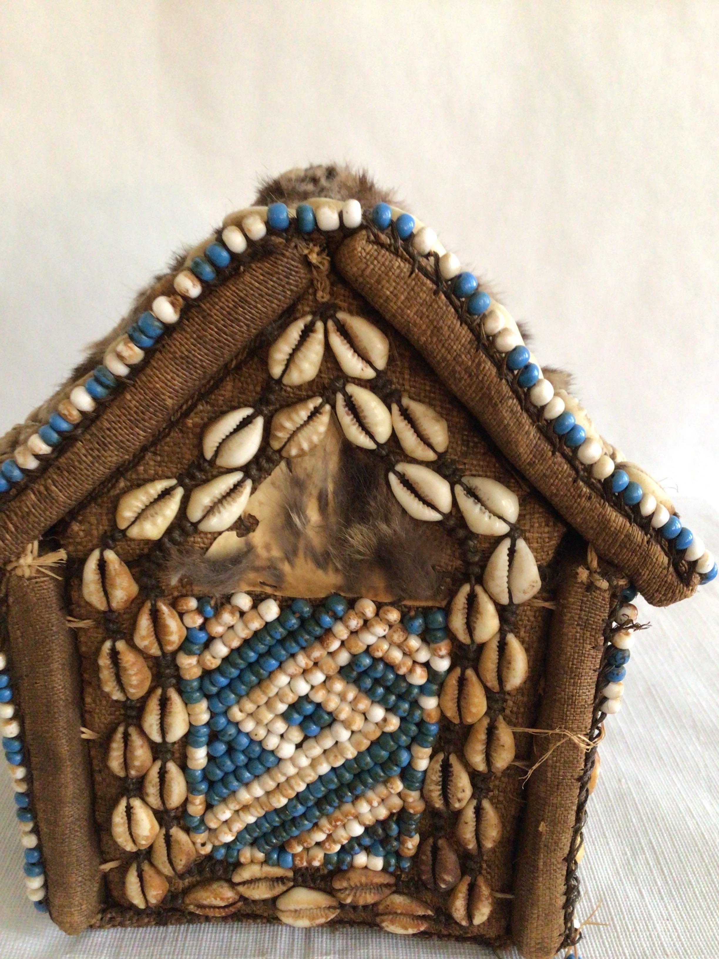 1960s Hand-Made African Tabletop Hut with Shells and Beading For Sale 3