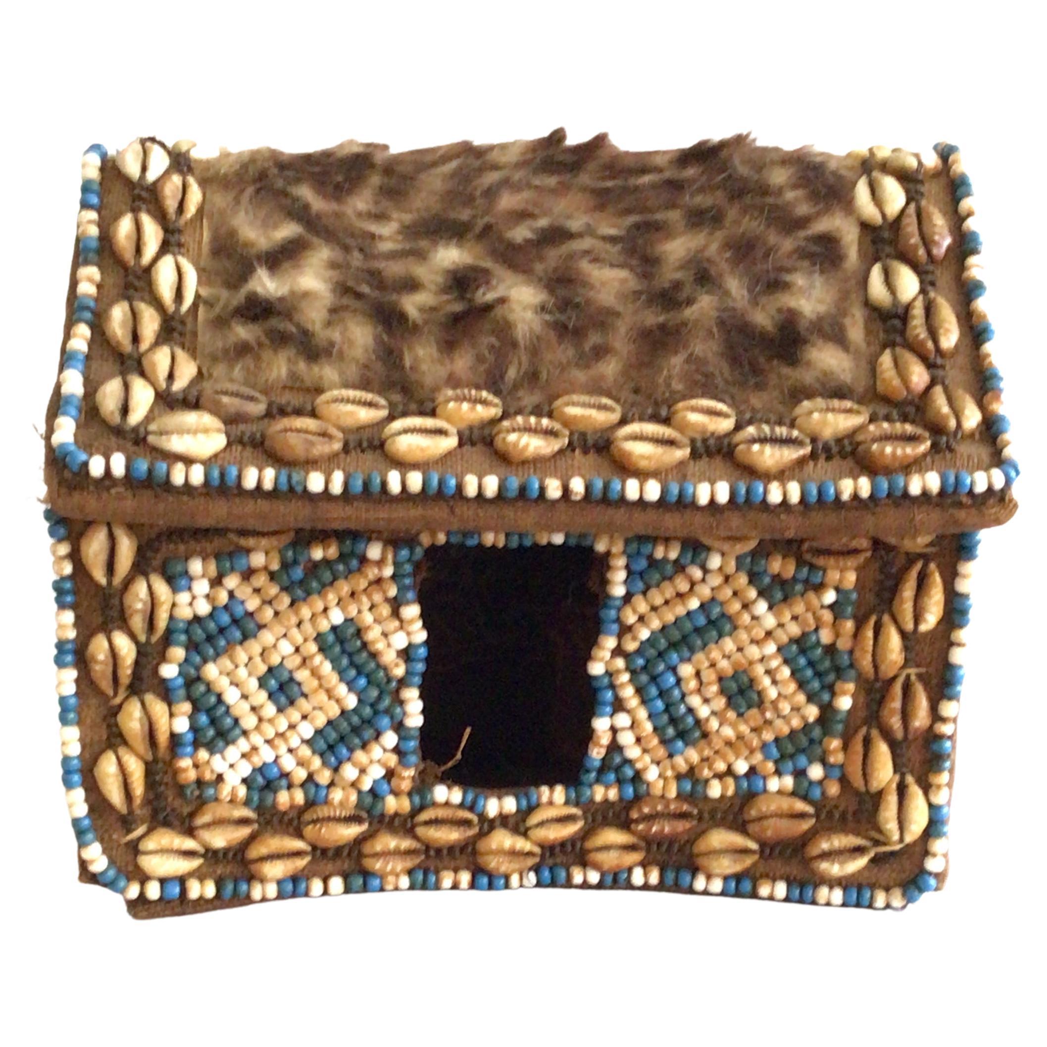 1960s Hand-Made African Tabletop Hut with Shells and Beading For Sale