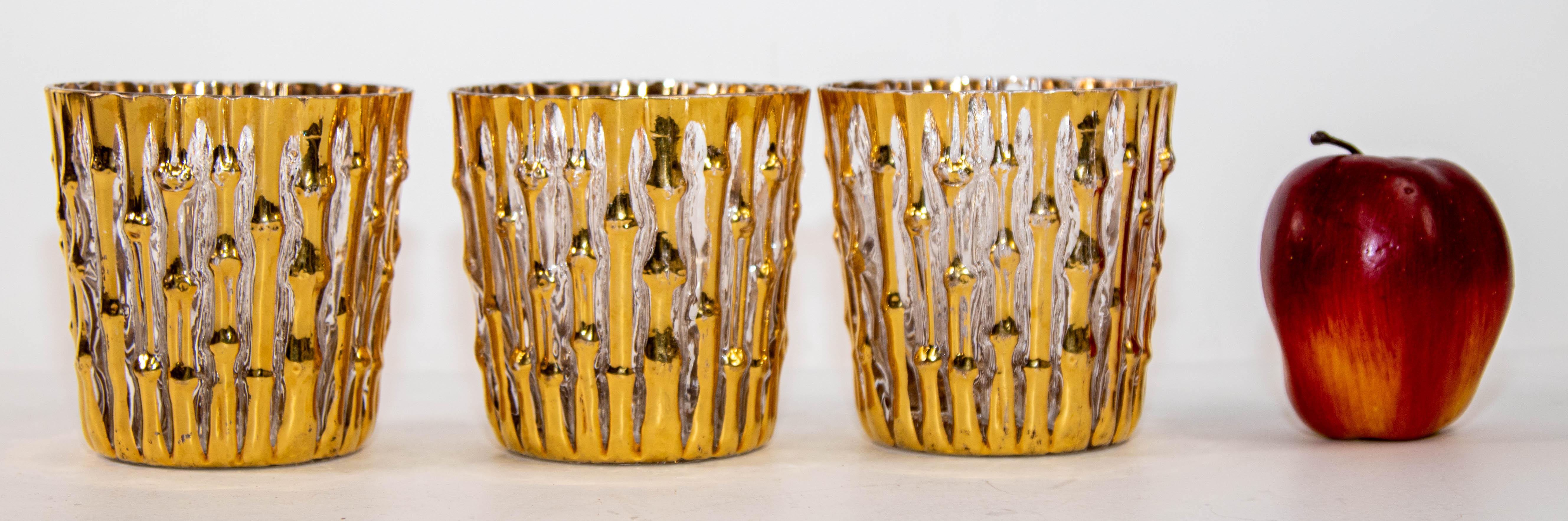 1960s Hand Painted 22-Karat Bamboo Rocks Glasses, Set of 3 Old Fashioned Barware For Sale 5