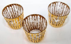 1960s Hand Painted 22-Karat Bamboo Rocks Glasses, Set of 3 Old Fashioned Barware