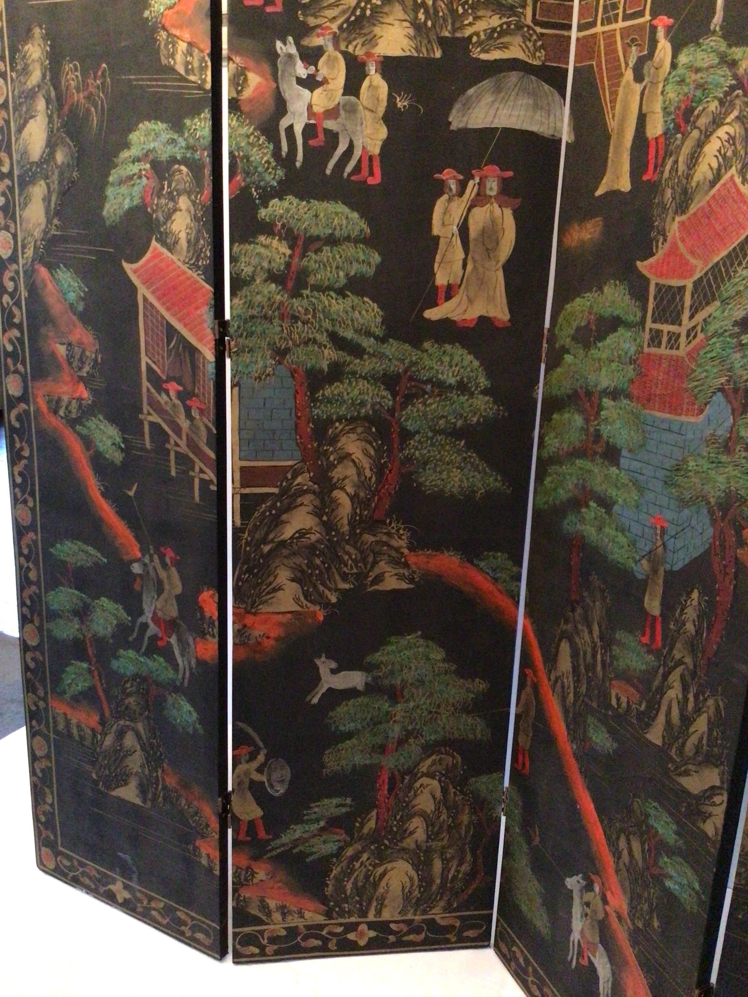 1960er Jahre Handbemalte 4-Panel-Faltwand im Angebot 2