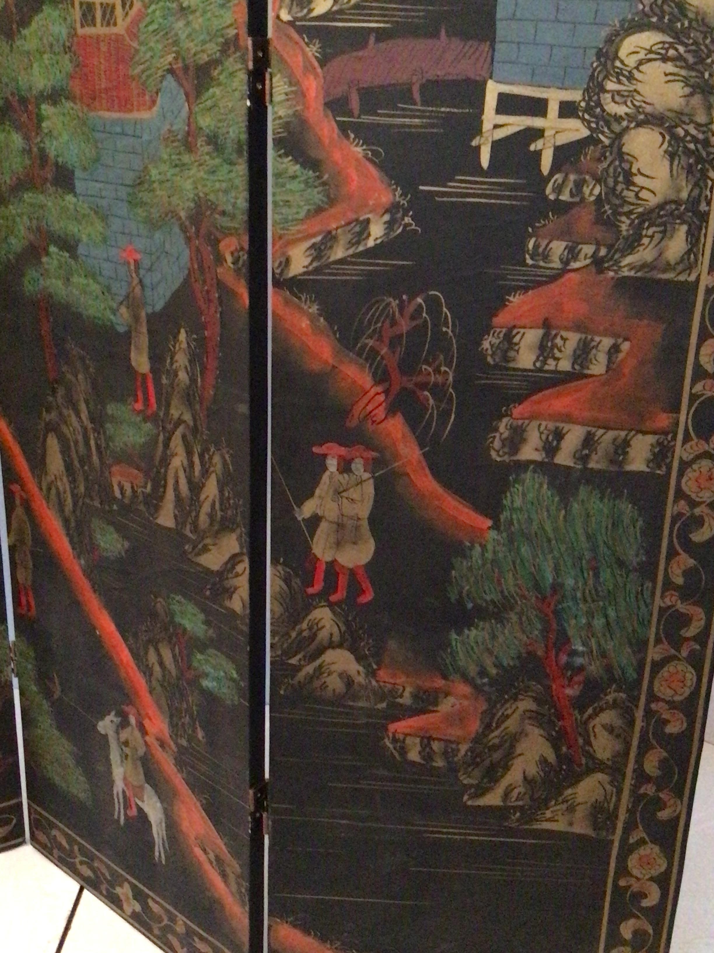 1960er Jahre Handbemalte 4-Panel-Faltwand im Angebot 4