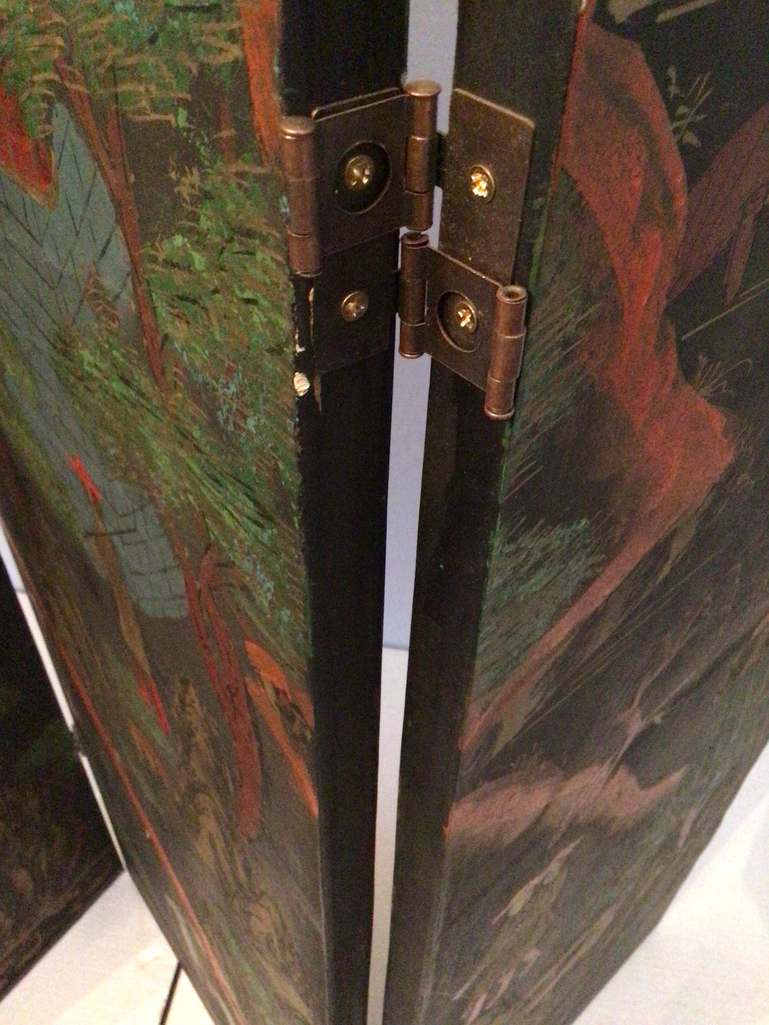 1960er Jahre Handbemalte 4-Panel-Faltwand im Angebot 5