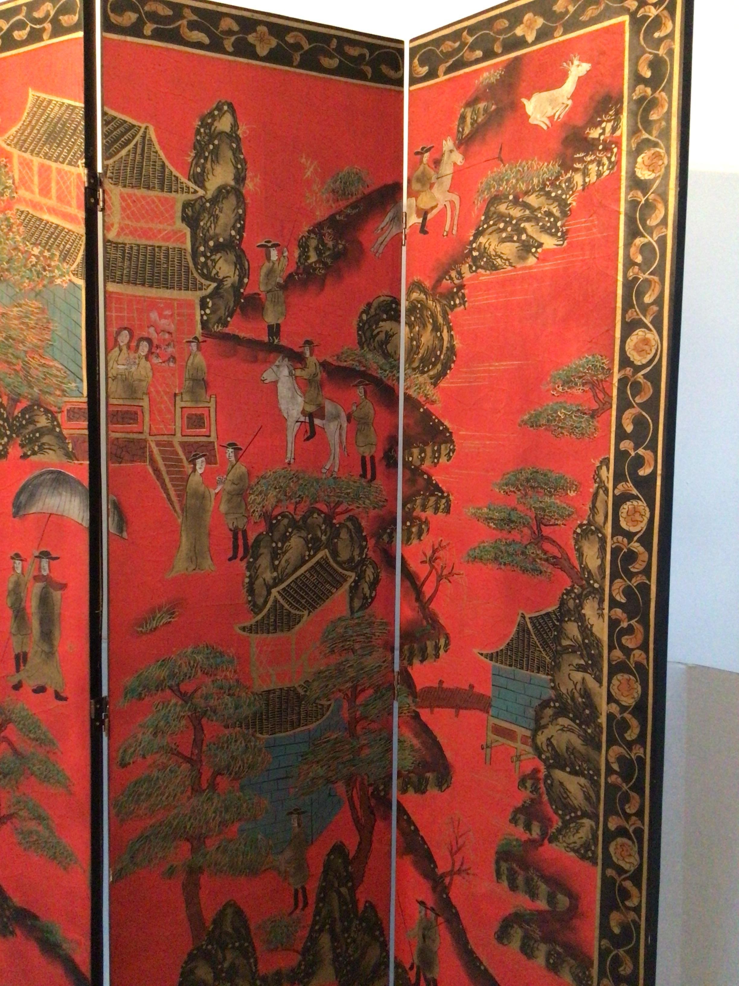 1960er Jahre Handbemalte 4-Panel-Faltwand (Chinesisch) im Angebot