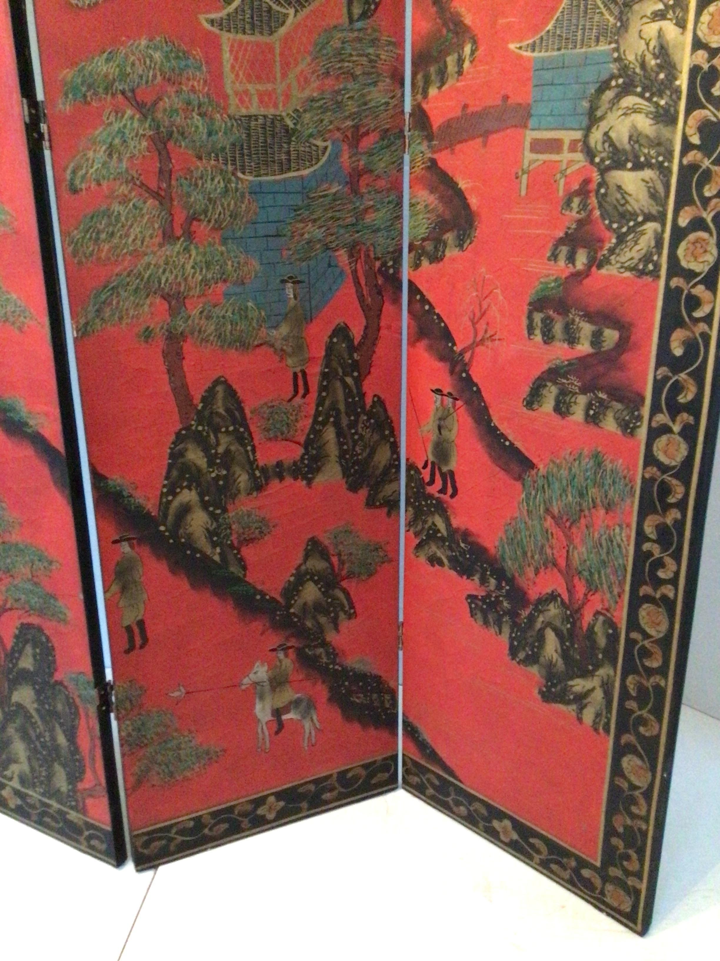 1960er Jahre Handbemalte 4-Panel-Faltwand (Handgefertigt) im Angebot