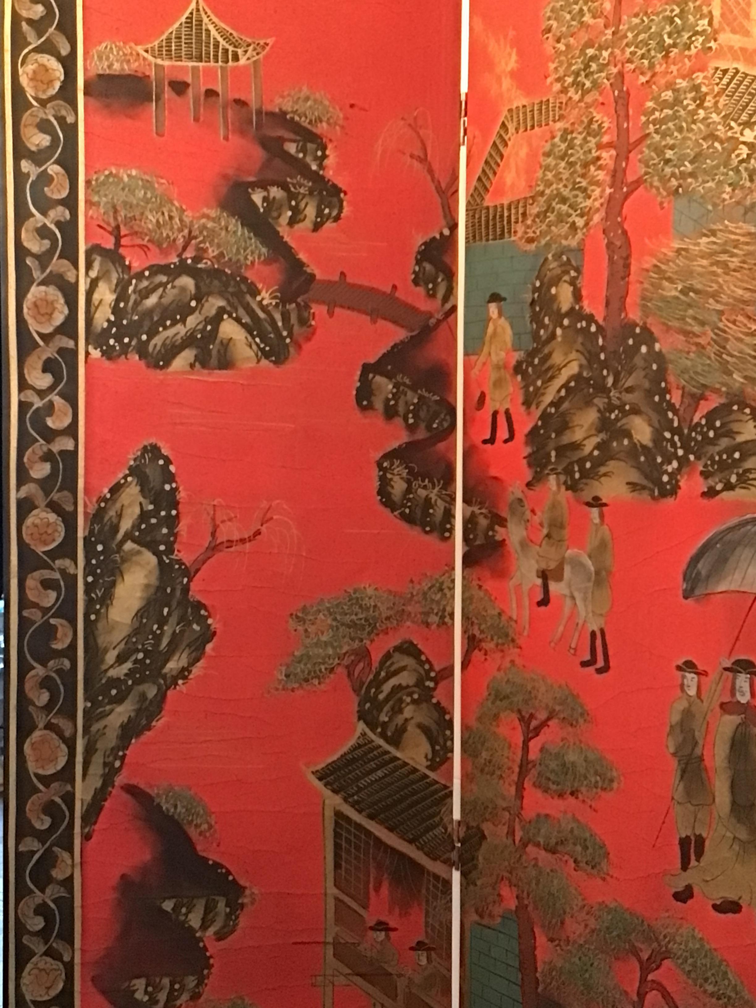 1960er Jahre Handbemalte 4-Panel-Faltwand im Zustand „Gut“ im Angebot in Tarrytown, NY