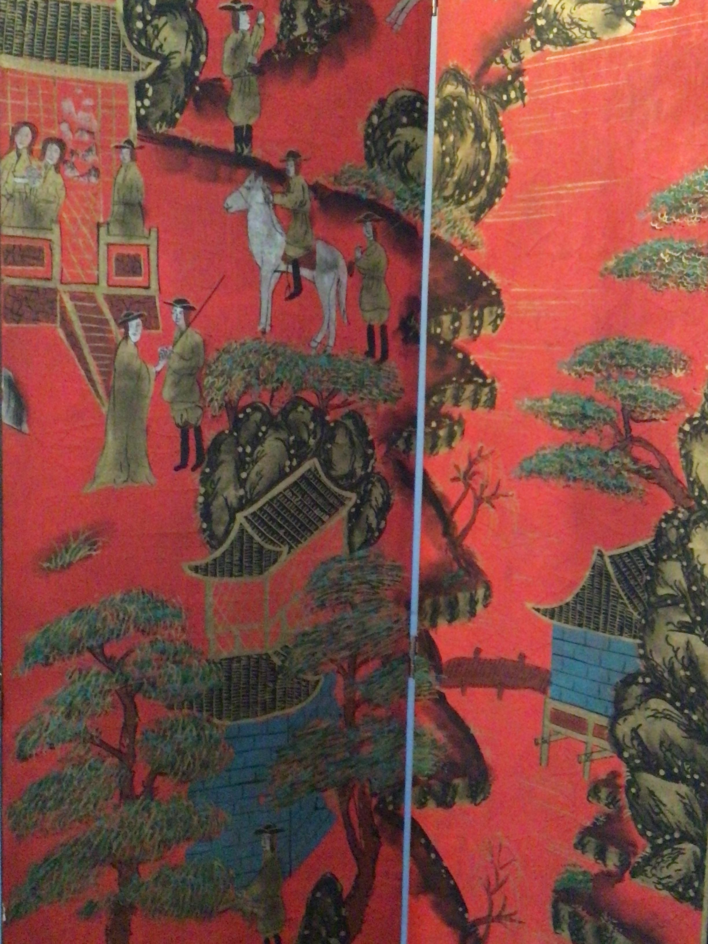 1960er Jahre Handbemalte 4-Panel-Faltwand (Mitte des 20. Jahrhunderts) im Angebot