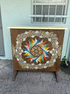 1960s Hand Painted Colorful Art Deco Bar Cabinet