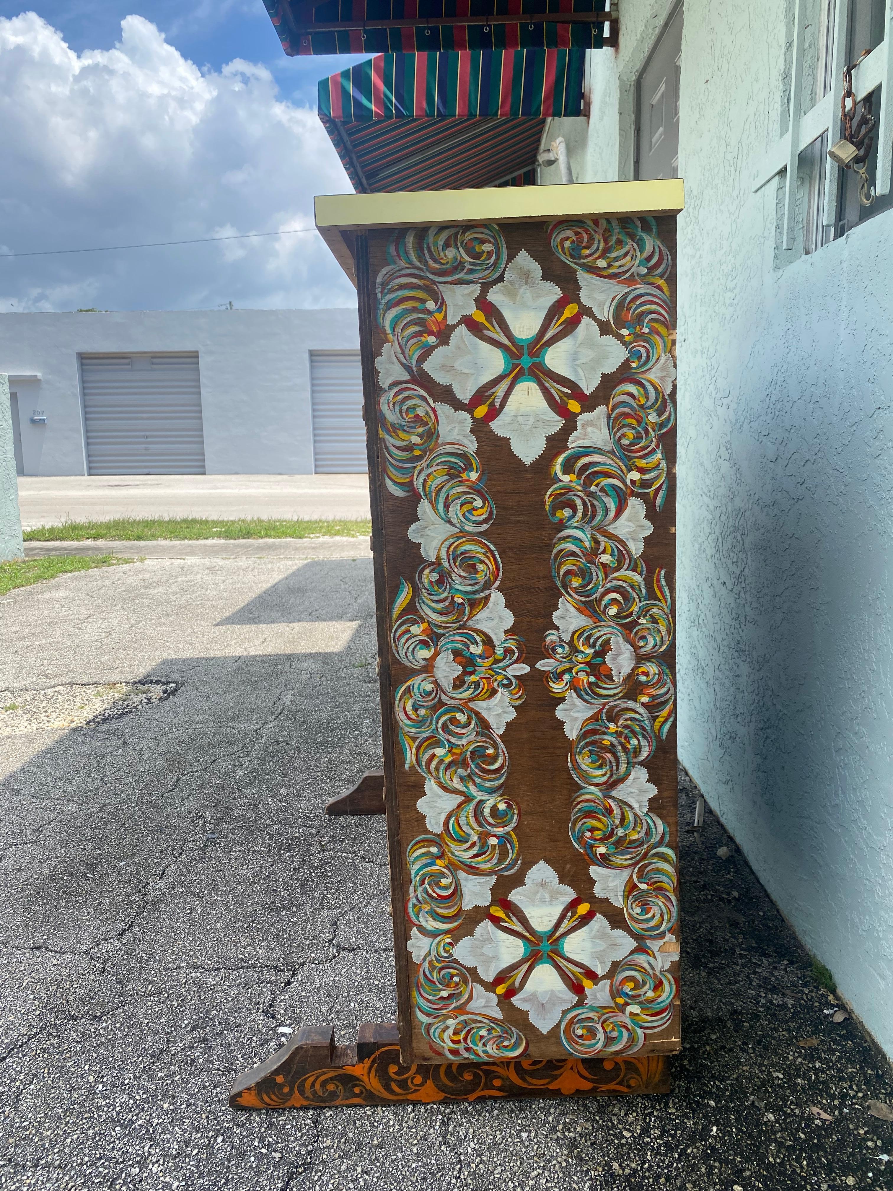 1960s Hand Painted Colorful Art Deco Bar Cabinet For Sale 3