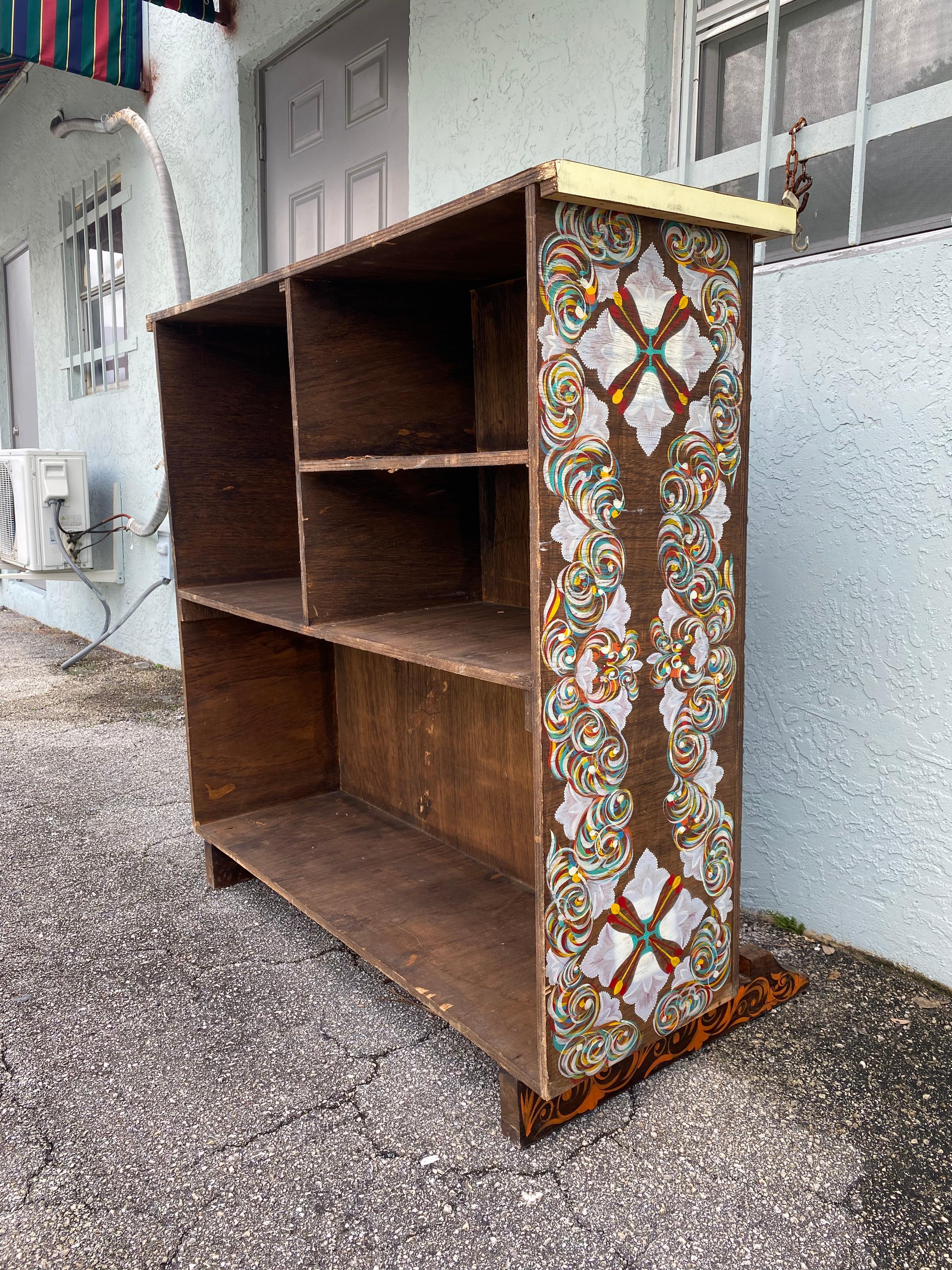 1960s Hand Painted Colorful Art Deco Bar Cabinet For Sale 4
