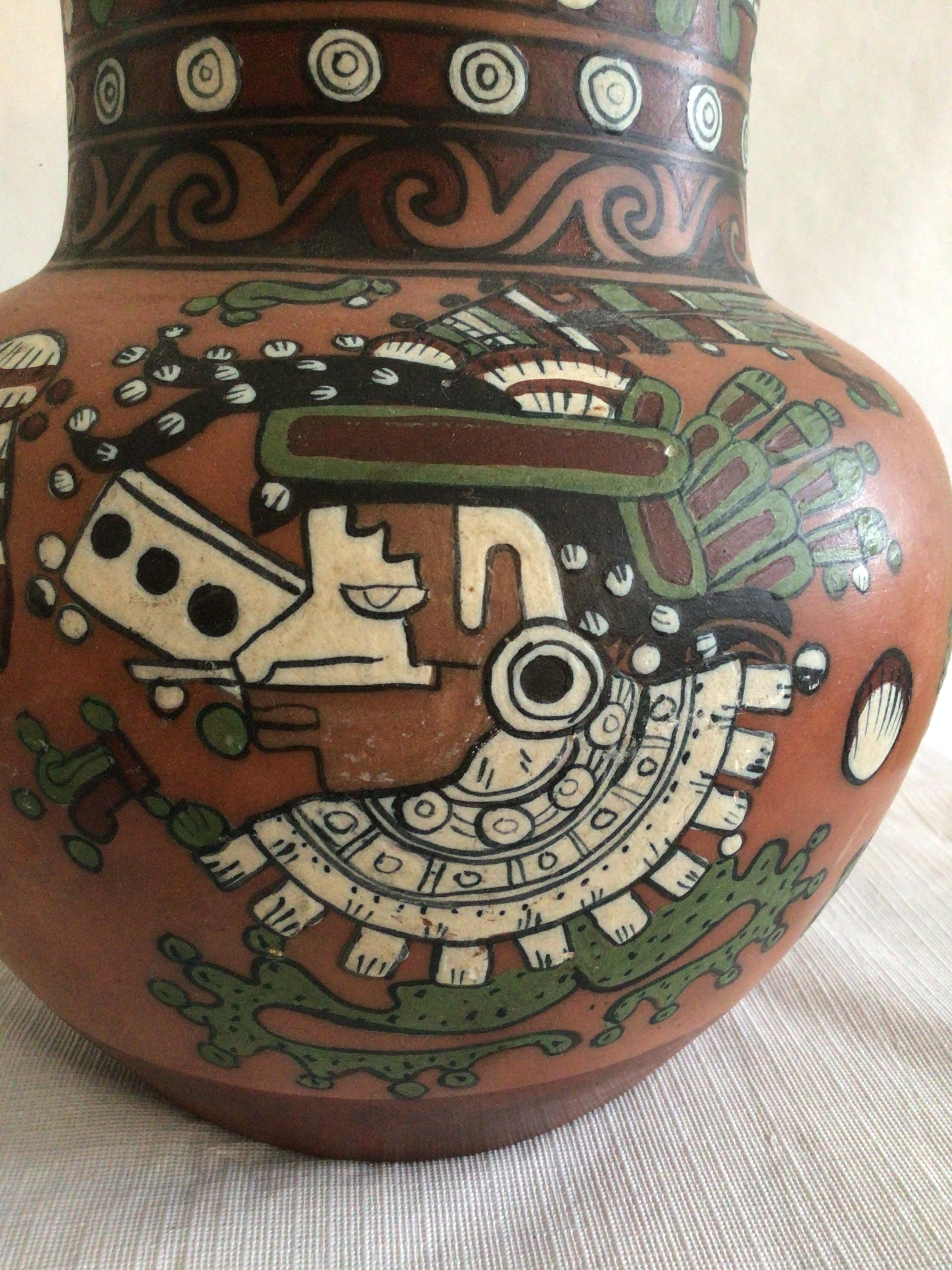 Metà XX secolo Vaso azteco dipinto a mano del 1960 in vendita