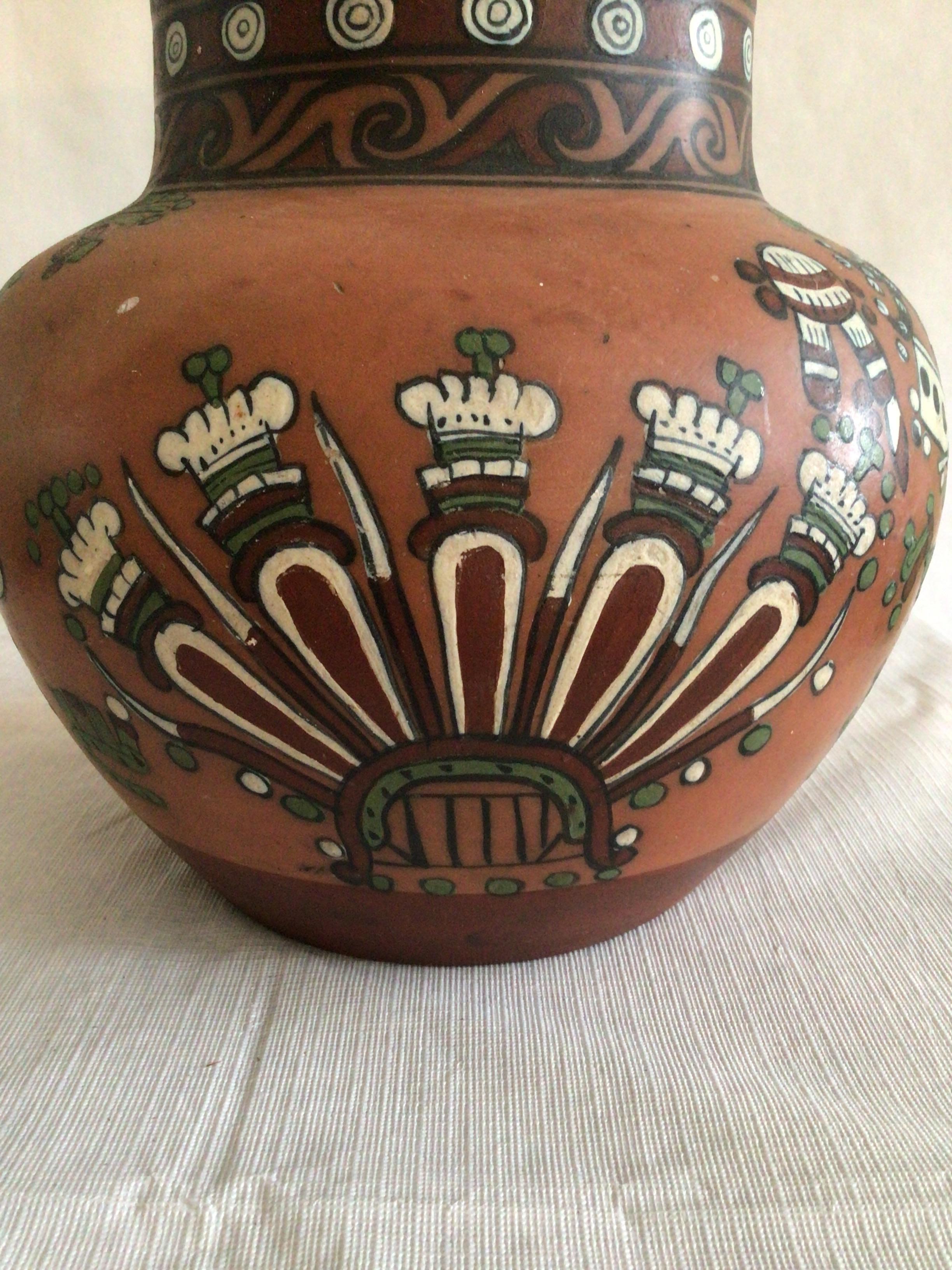 1960s Hand-Painted Aztec Vase In Good Condition For Sale In Tarrytown, NY