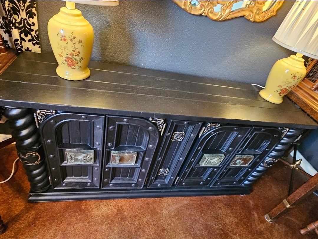 Hand-Painted 1960s Hand Painted Barley Twist Credenza/ Sideboard For Sale