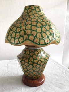 1960s Hand-Painted Decorative Parchment Table Lamp With Wood Base