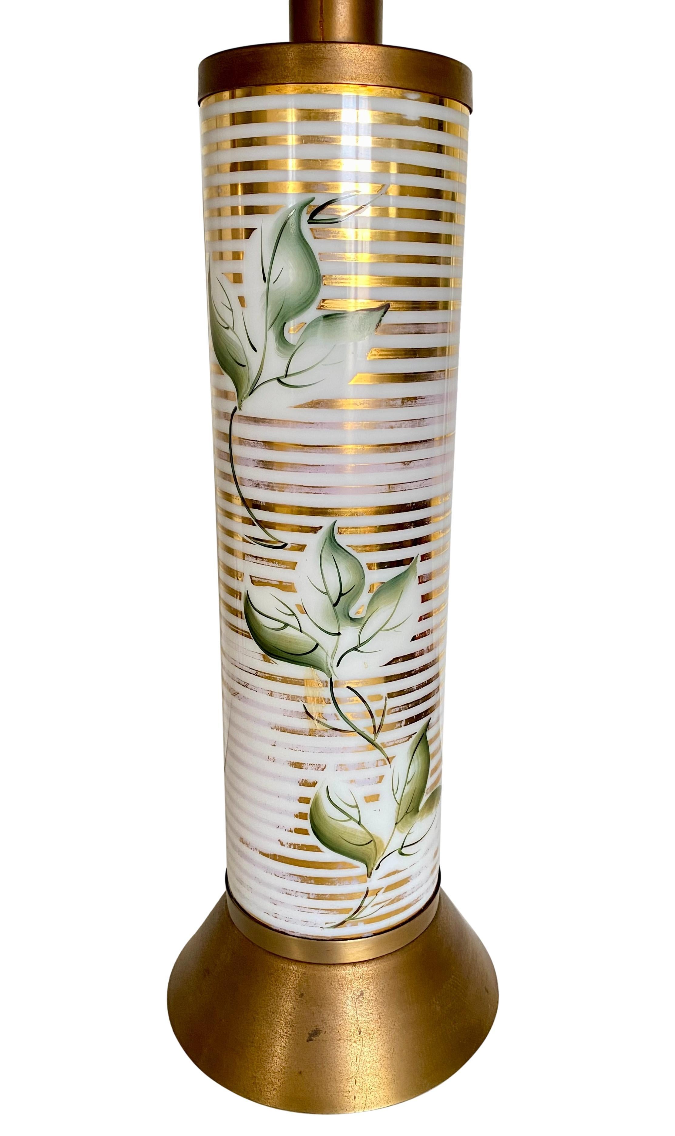 Gilt 1960s, Hand Painted & Gilded Ceramic Pillar Lamps, a Pair