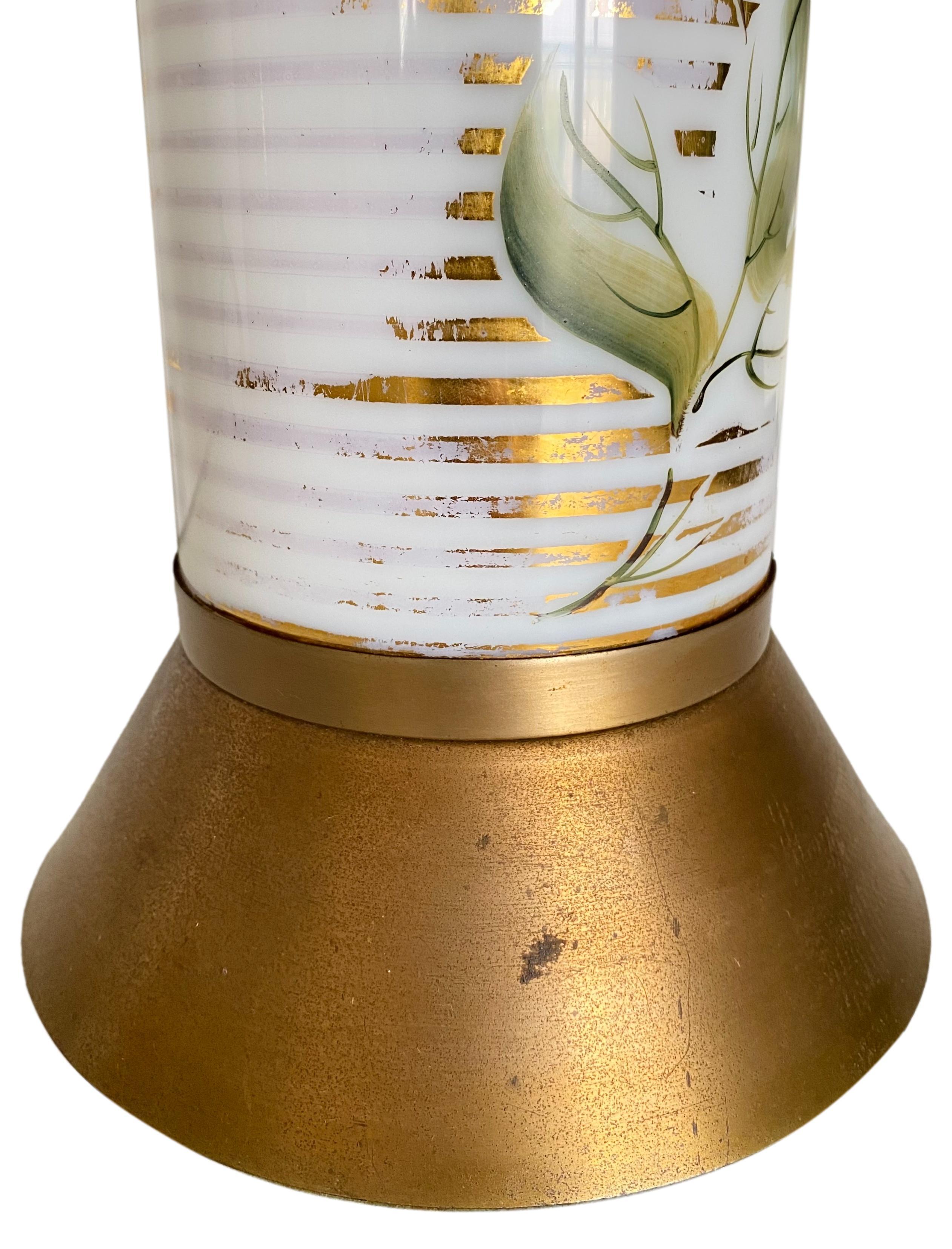 1960s, Hand Painted & Gilded Ceramic Pillar Lamps, a Pair In Good Condition In Harlingen, TX