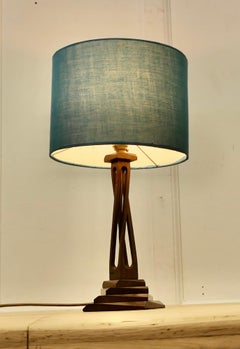 1960s Hand Sculptured Modernist Walnut Table Lamp  A delightful piece