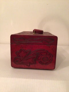 1960s Hand-Tooled Red Leather Train Case