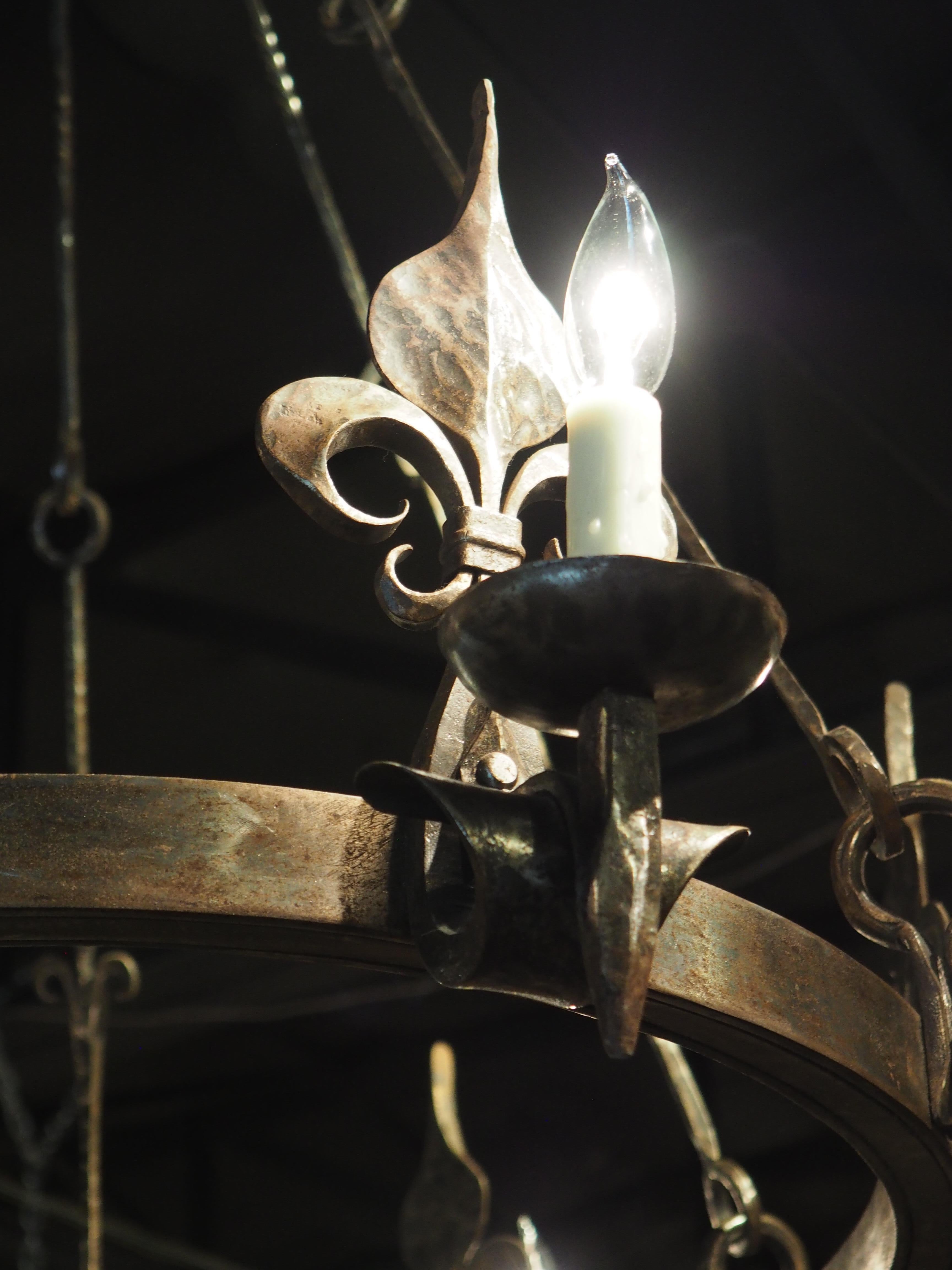 1960s Hand Wrought Iron Oval Fleur De Lys Chandelier from Brittany, France For Sale 4