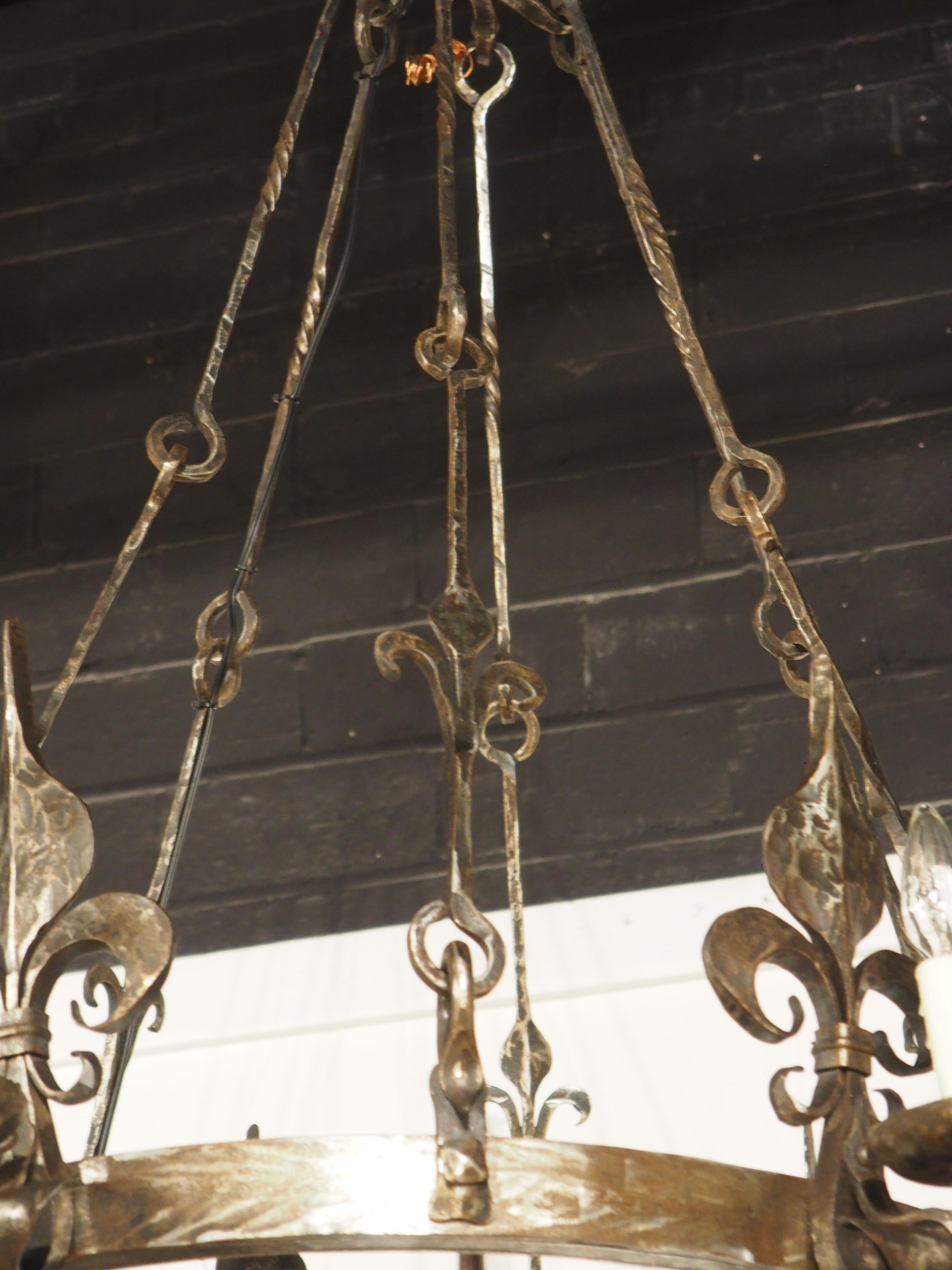 1960s Hand Wrought Iron Oval Fleur De Lys Chandelier from Brittany, France For Sale 6
