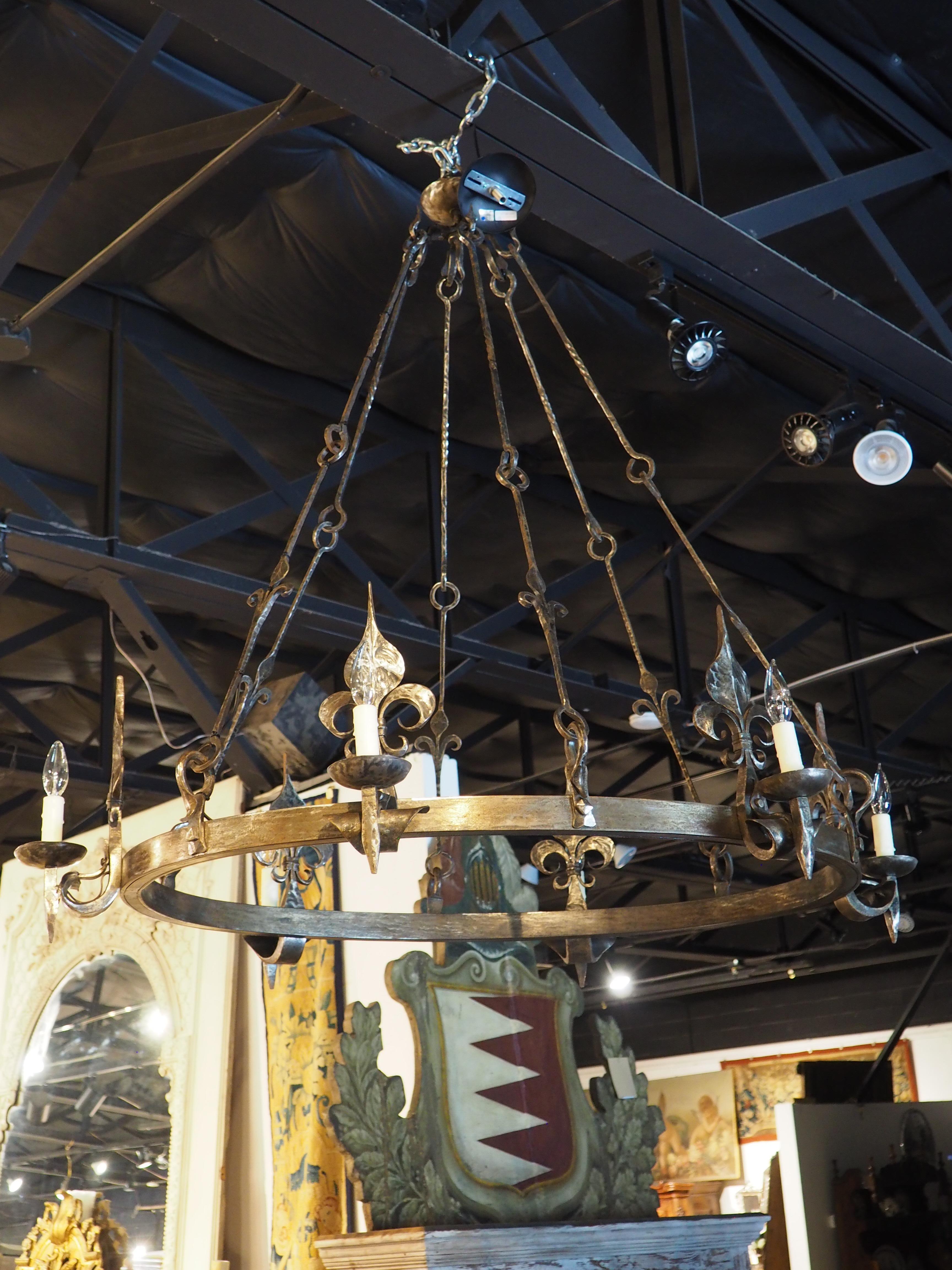 1960s Hand Wrought Iron Oval Fleur De Lys Chandelier from Brittany, France For Sale 6