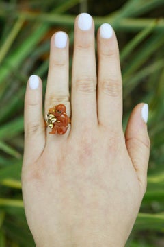 1960s Handcarved Carnelian Baby Monkey Ring