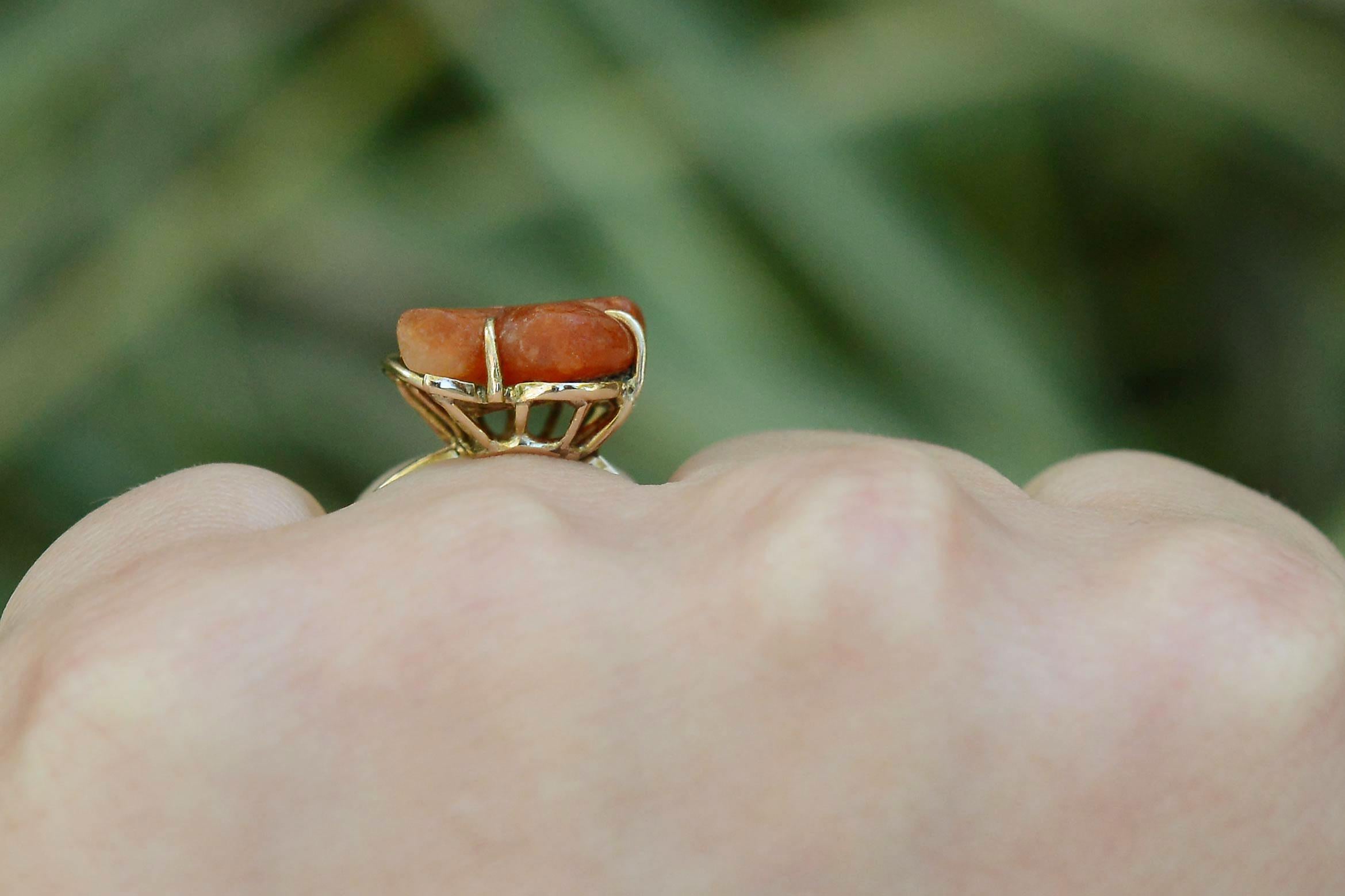 Mixed Cut 1960s Handcarved Carnelian Baby Monkey Ring